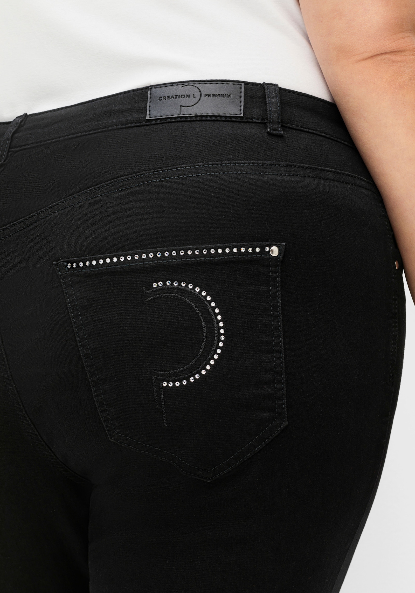 Ascari 5-Pocket-Jeans mit Strass-Applikation - schwarz