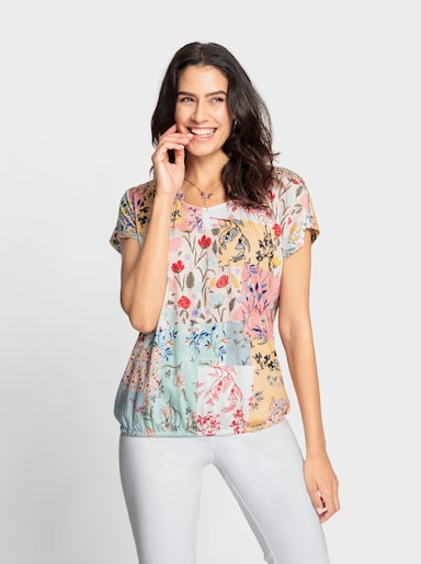 Print-Shirt mit Patchwork-Druck - mint-rosé-bedruckt