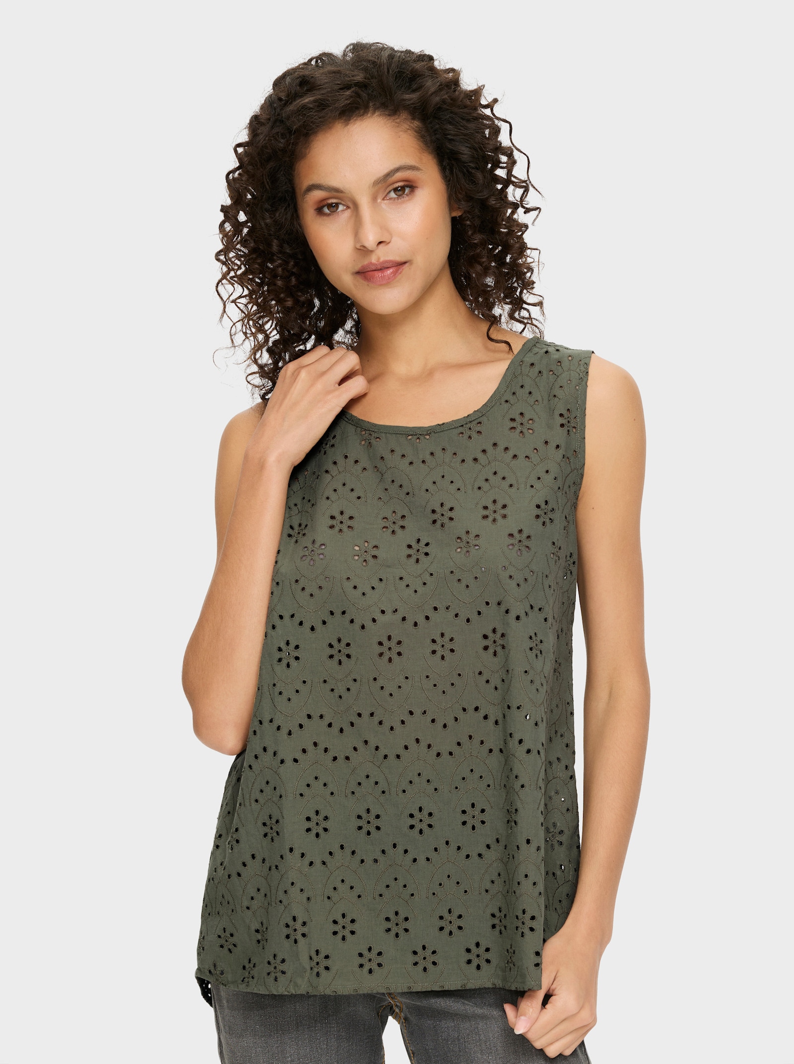 heine Blusentop aus Lochspitze - khaki