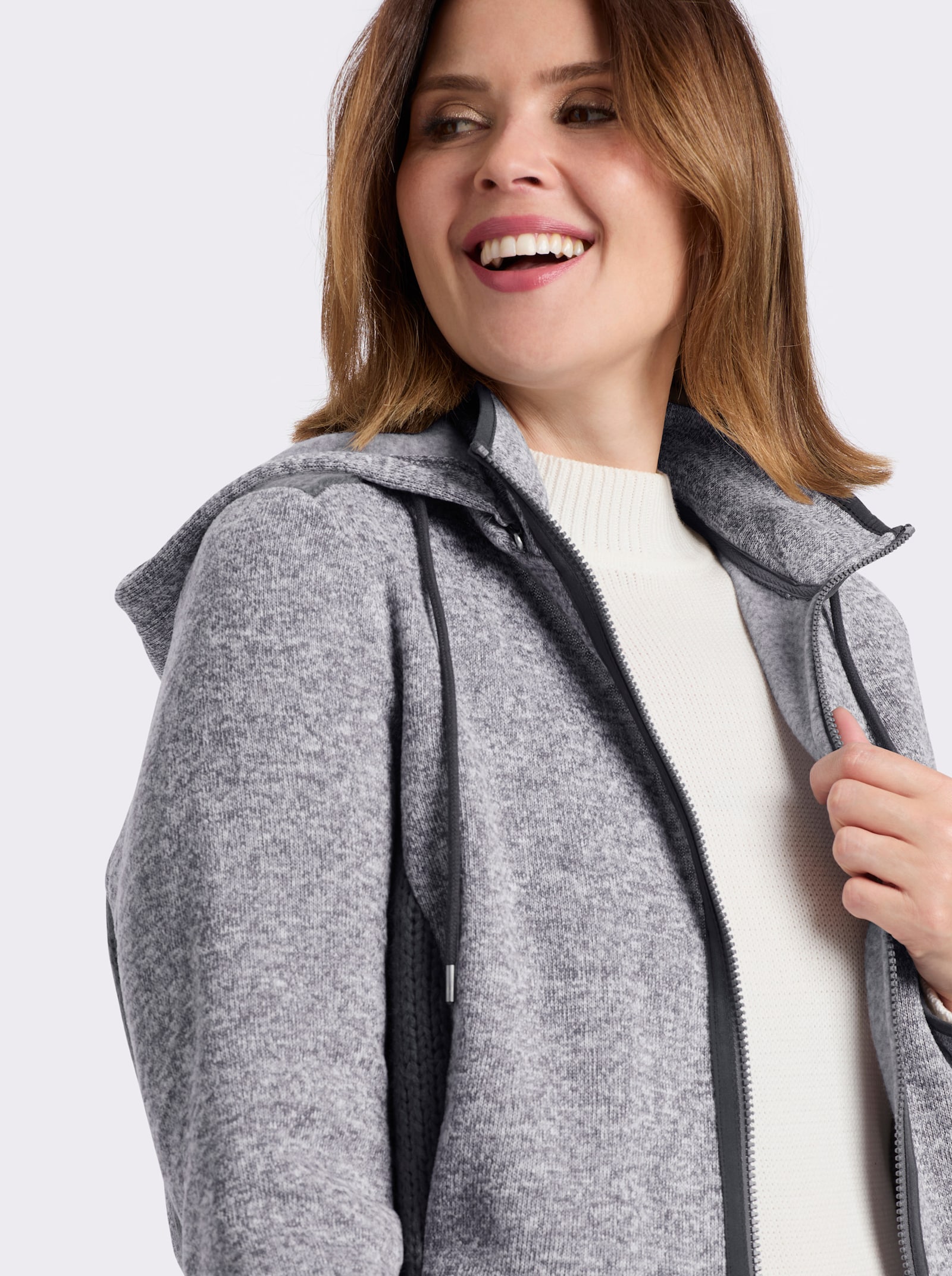 Strickfleecejacke mit seitlichen Strick-Einsätzen - anthrazit-meliert