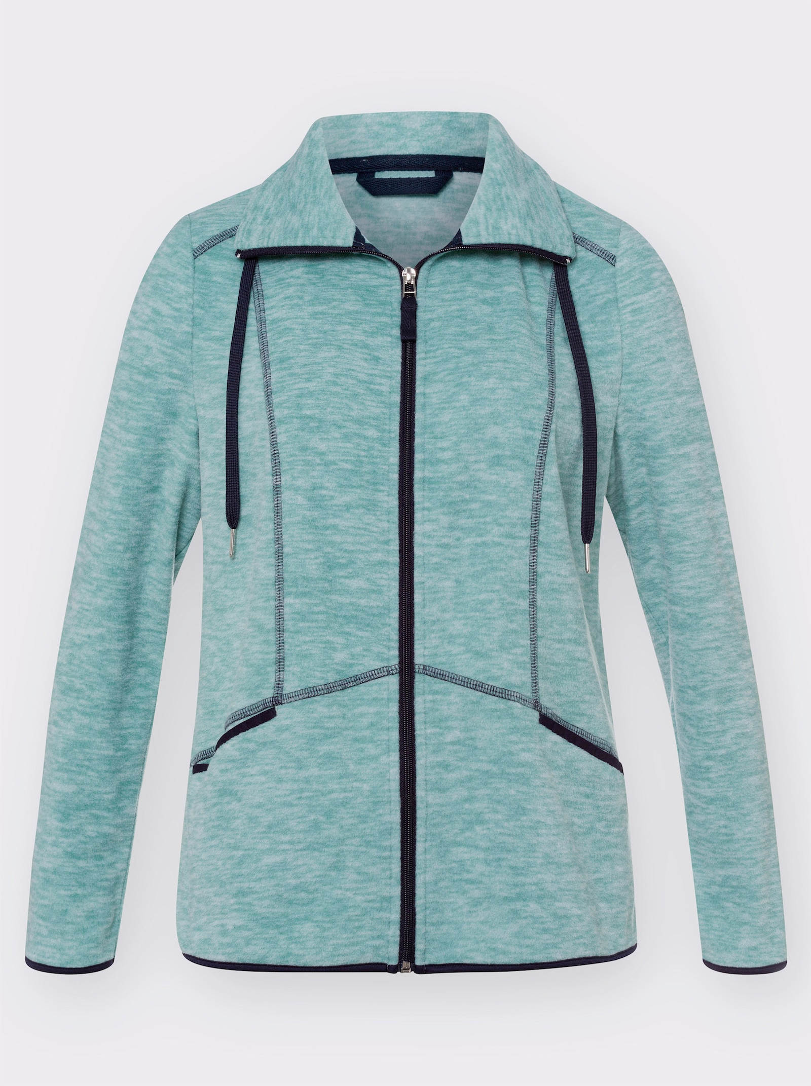 Fleecejacke mit Stehkragen, weiteregulierbar - salbei-meliert