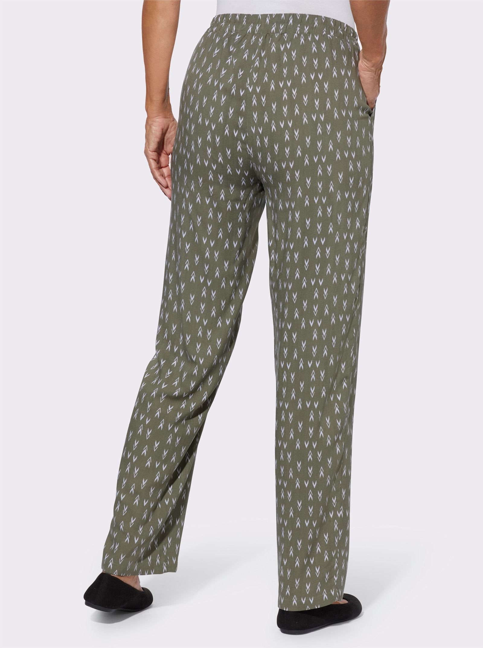 Freizeithose mit zwei Taschen, gemustert - khaki-ecru-bedruckt