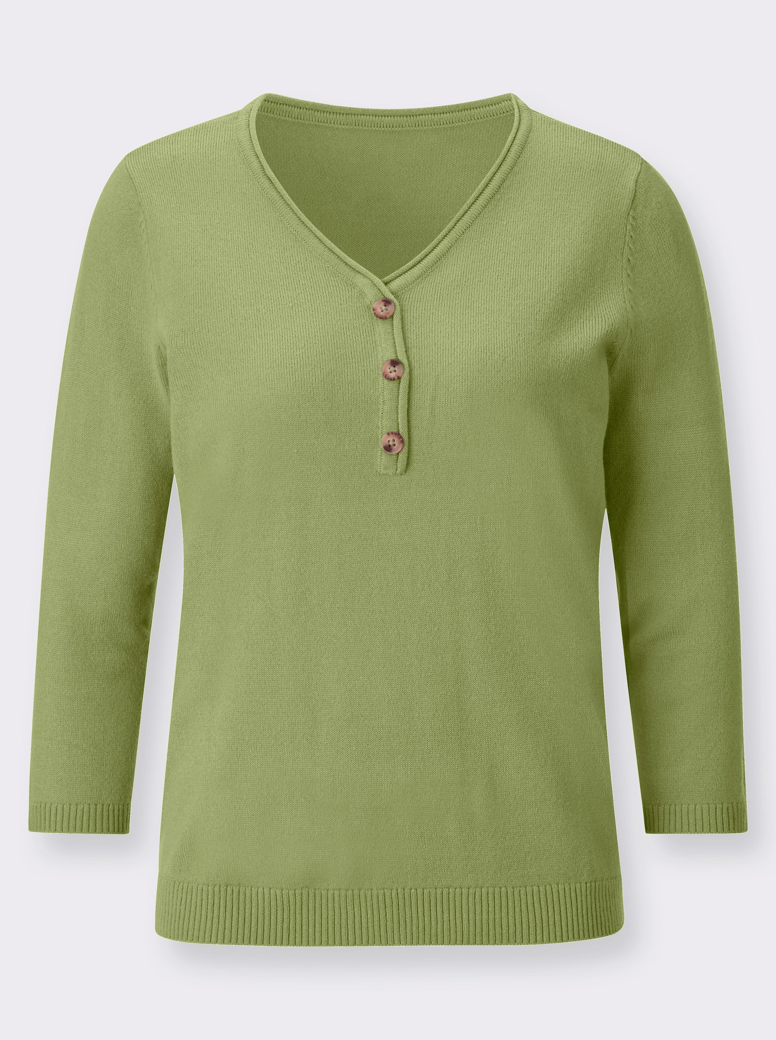 V-Ausschnitt-Pullover mit Zierknopfleiste - schilf