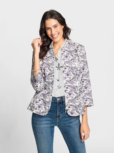 Blazer im Leinen-Baumwoll-Mix - orchidee-ecru-bedruckt