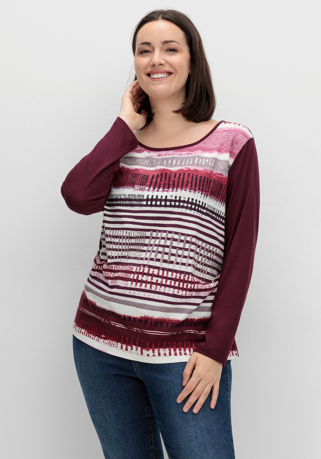 Langarmshirt mit grafischem Muster vorne - bordeaux-gestreift