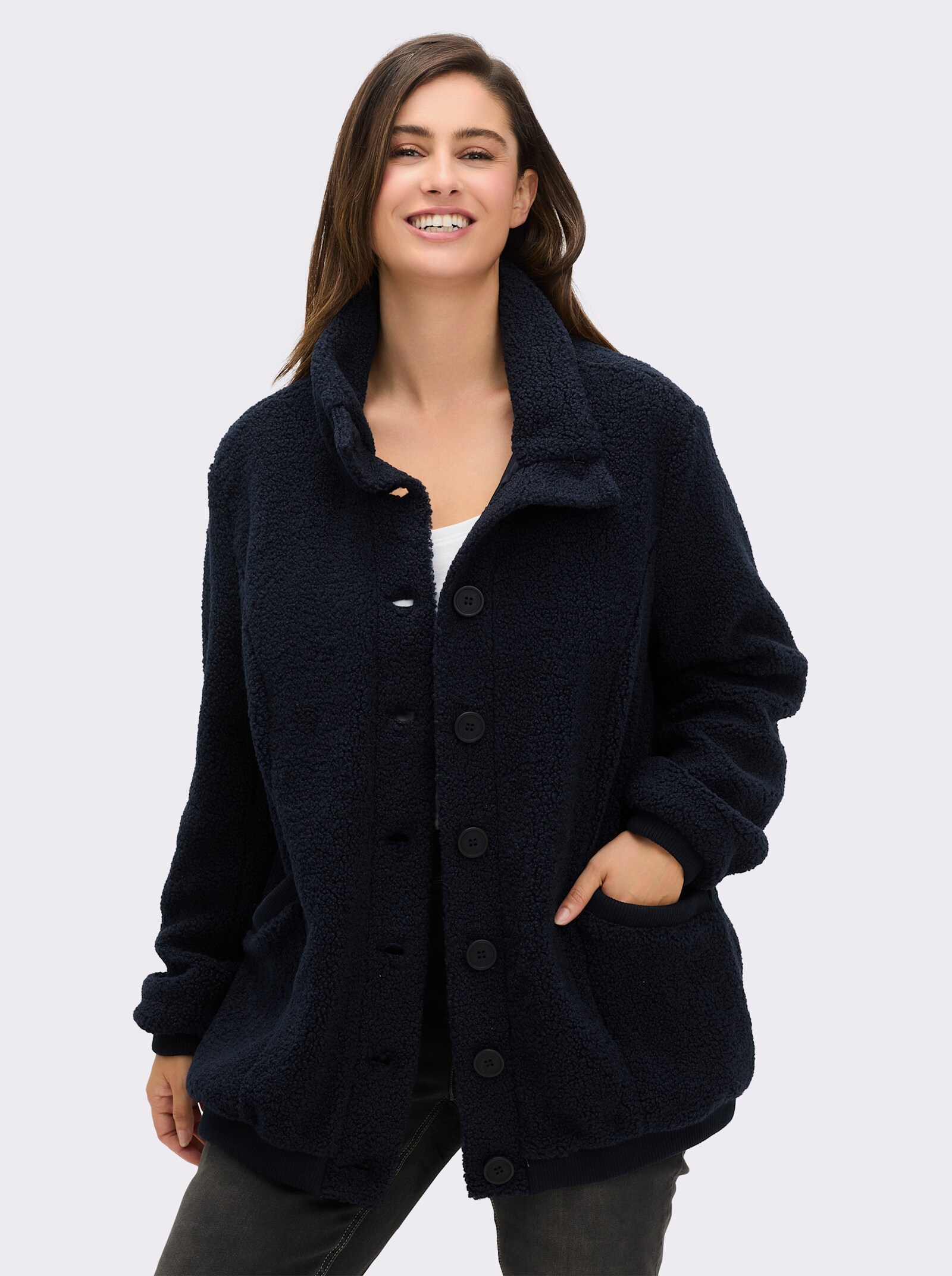 sheego Blouson aus Teddyfleece - tiefblau