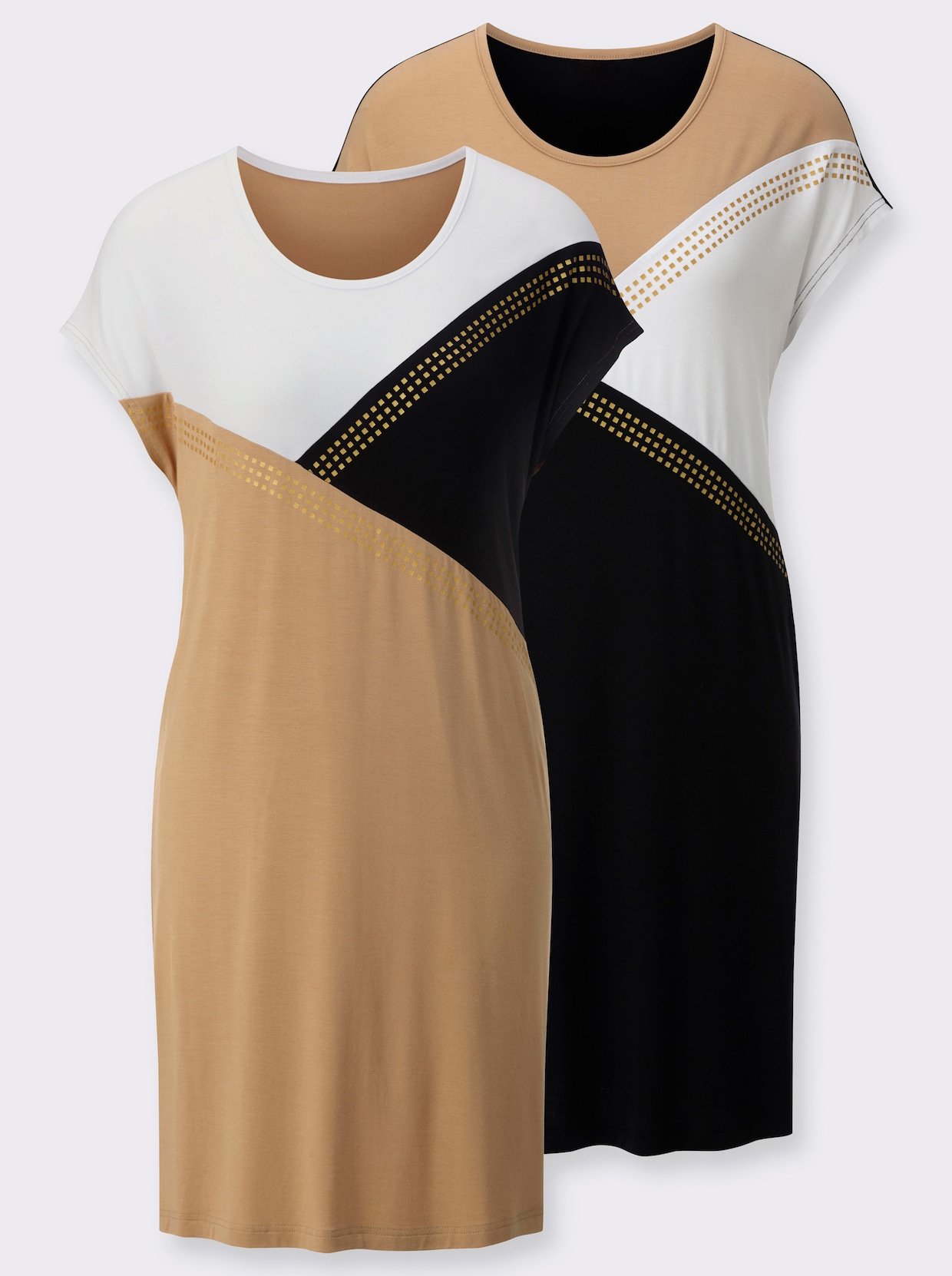 wäschepur Sleepshirts - camel-ecru + schwarz-camel
