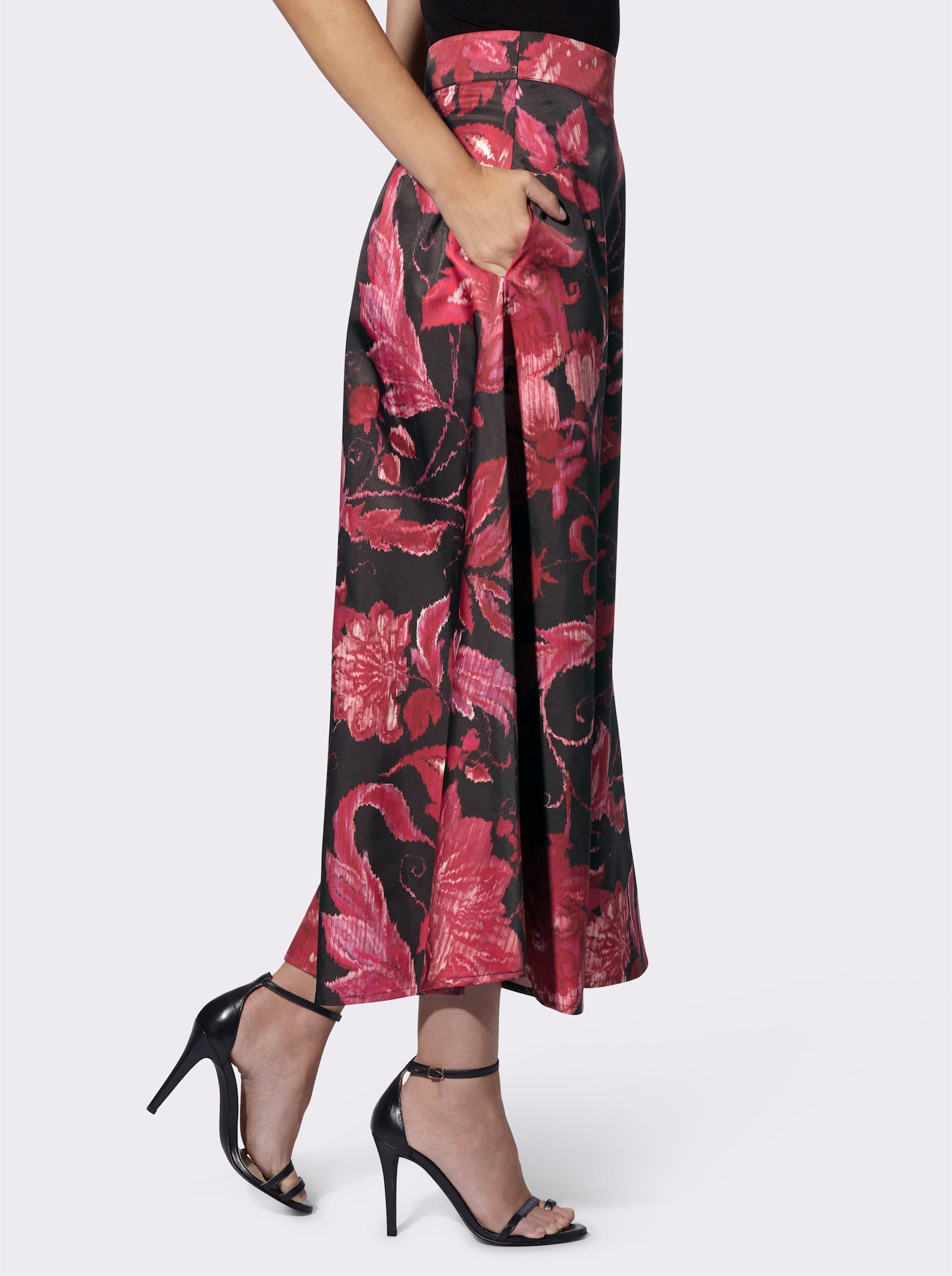 heine Maxirok van satijn - zwart/pink geprint