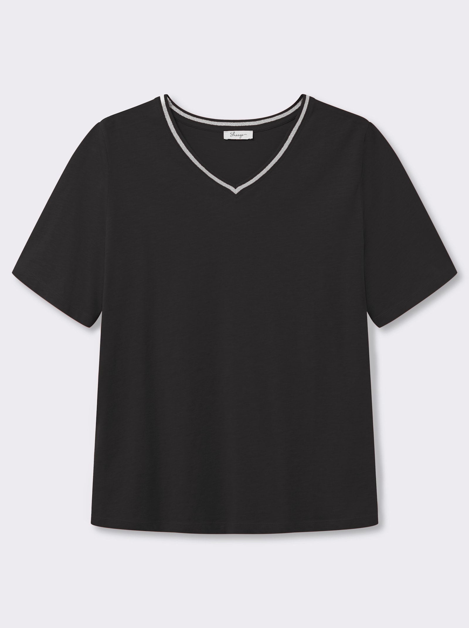 sheego V-Shirt mit Glitzergarn-Streifen - schwarz