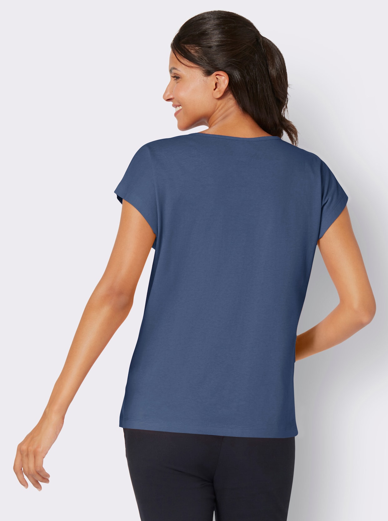 Tričko s krátkým rukávem - džínová modrá-ecru
