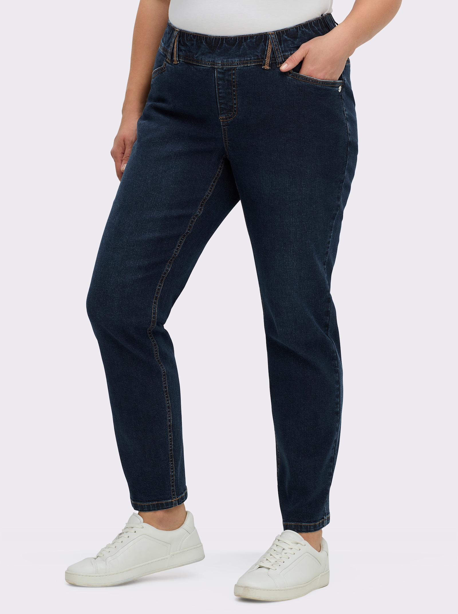 sheego Jeans smal, met comfortband achter - dark-blue