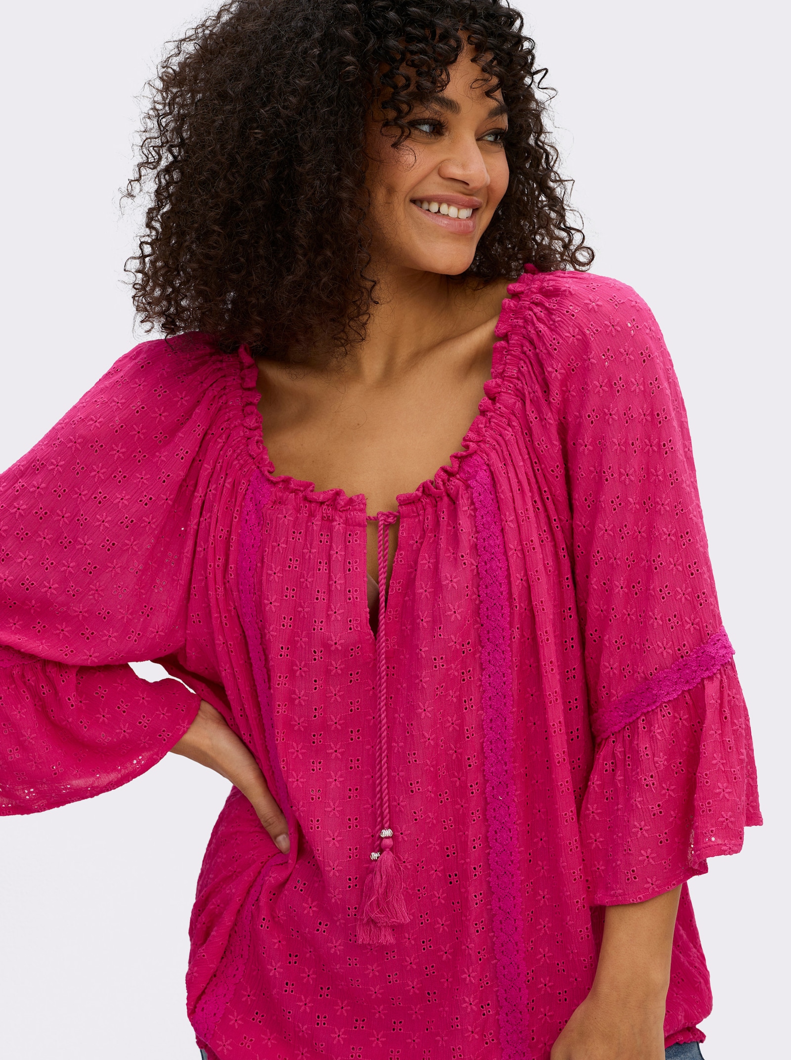 sheego by Joe Browns Tunika aus Lochstickerei - pink
