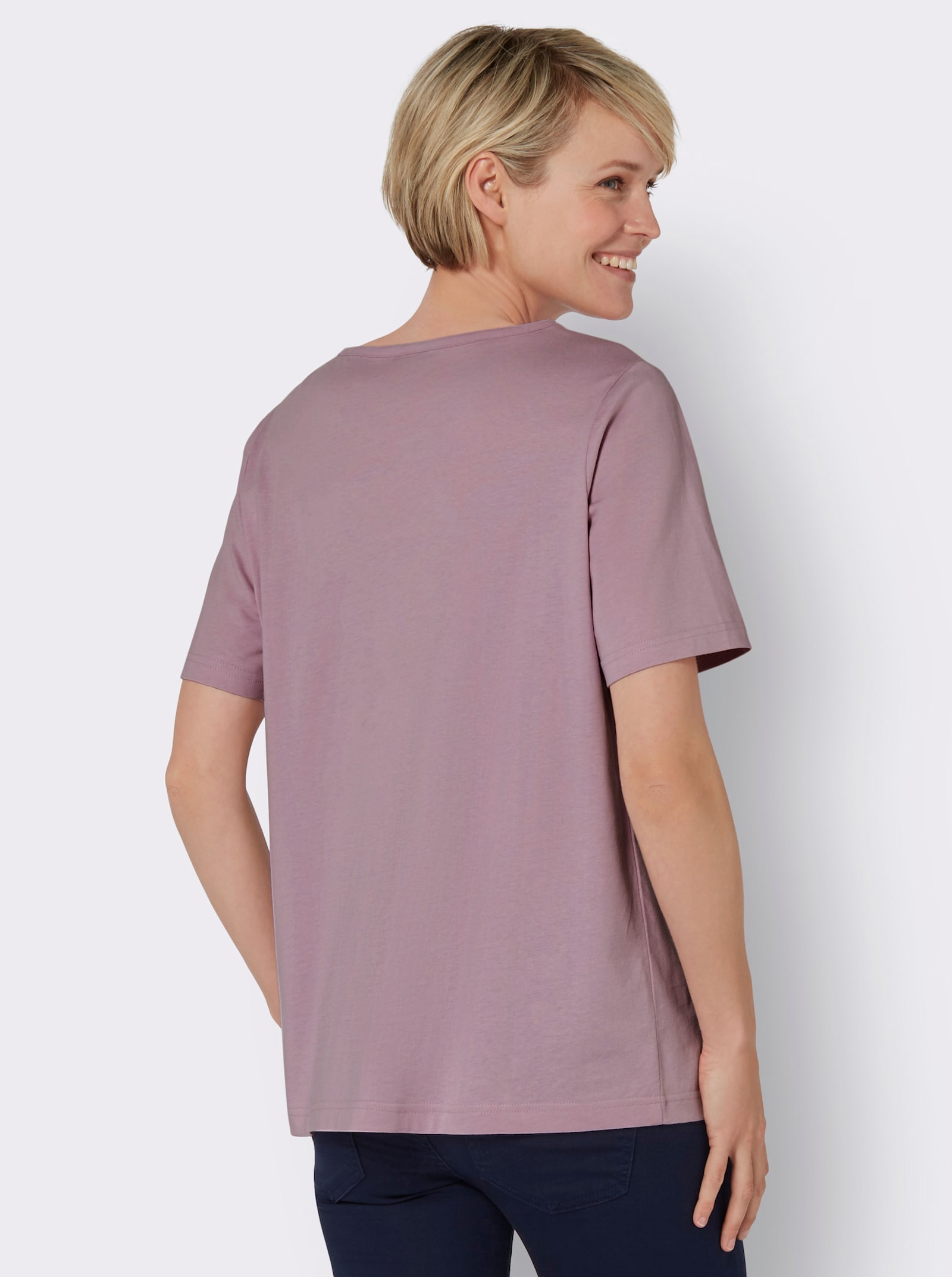 Rundhalsshirt mit platziertem Druck - mauve-himmelblau