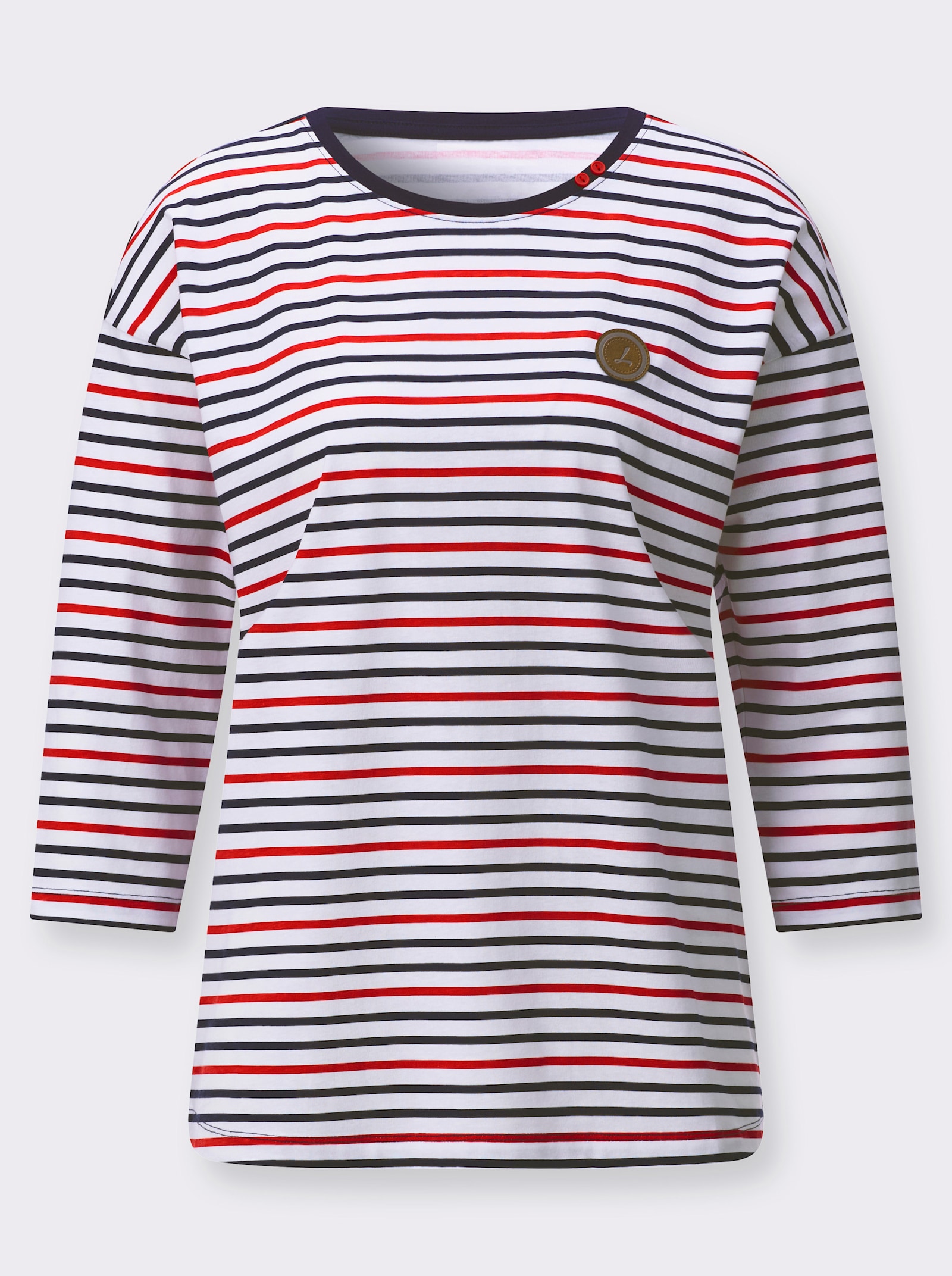 Ringelshirt mit 3/4-Ärmeln - weiß-marine-geringelt