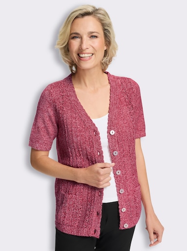 Vest met geschulpte randen - rood/ecru gemêleerd