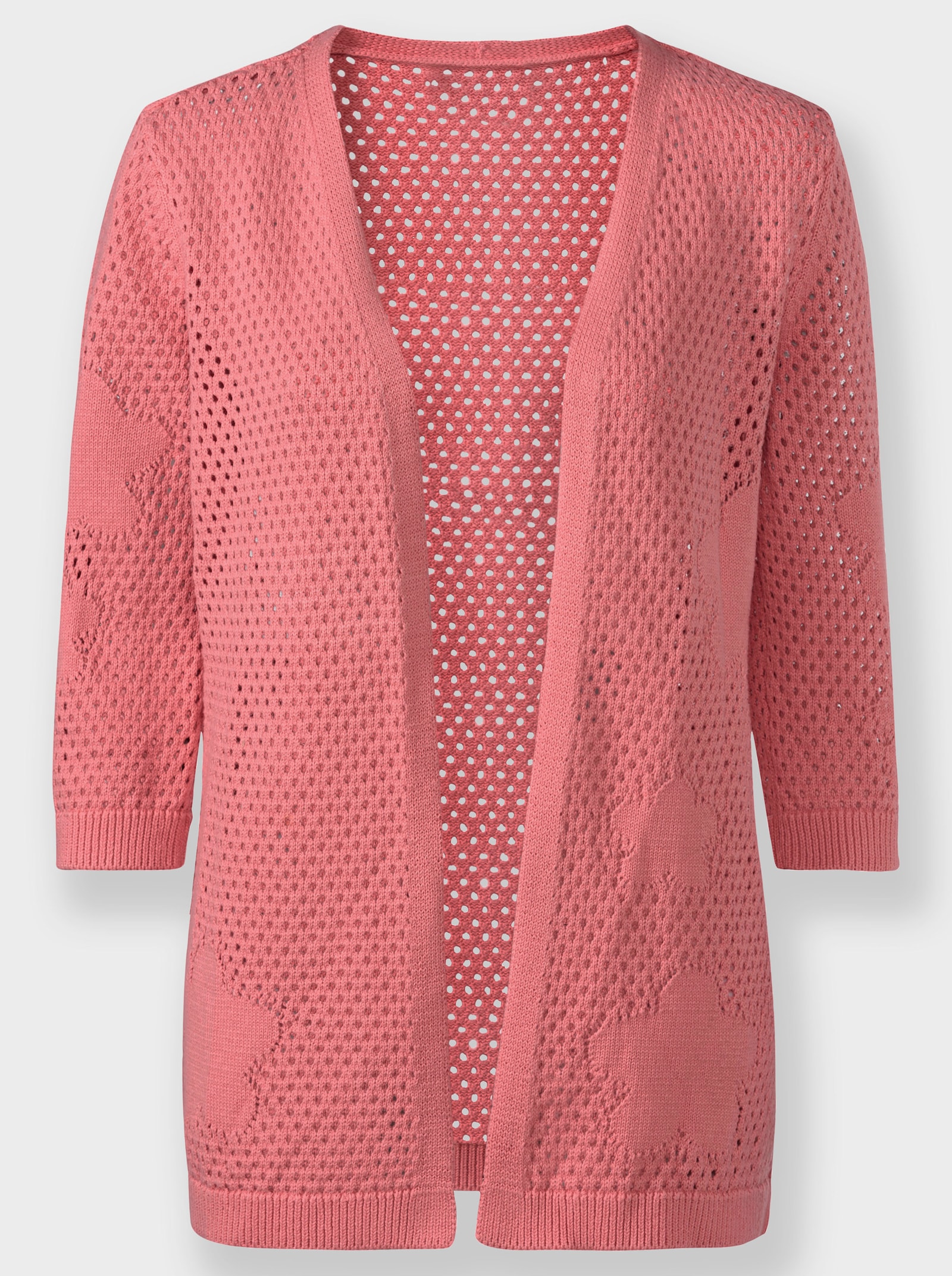 Ajourstrickjacke in Netz-Optik - flamingo