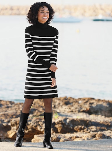 heine Strickkleid mit Ringelmuster - schwarz-ecru-gestreift