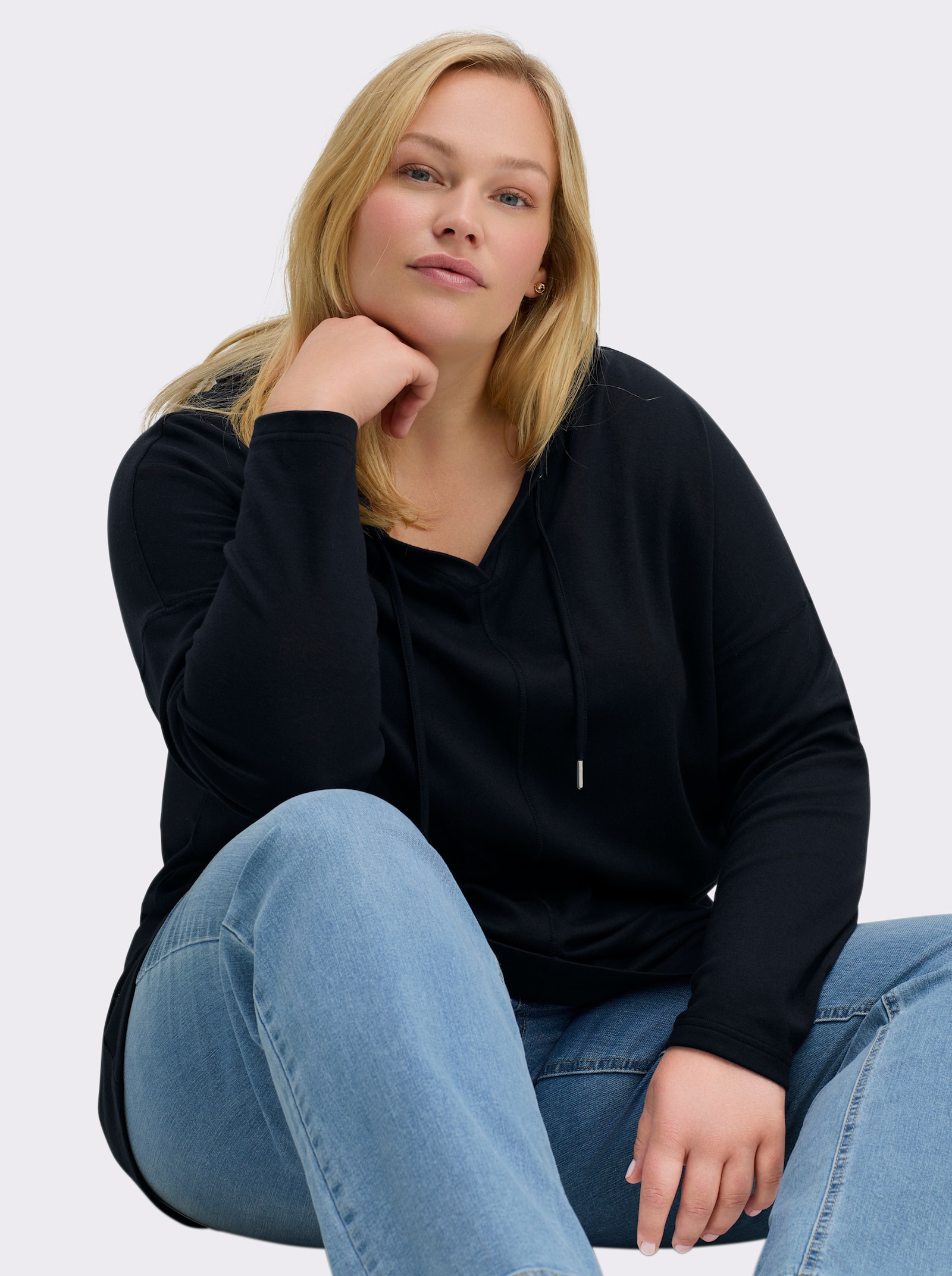 sheego Sweatshirt in A-lijn - diepblauw