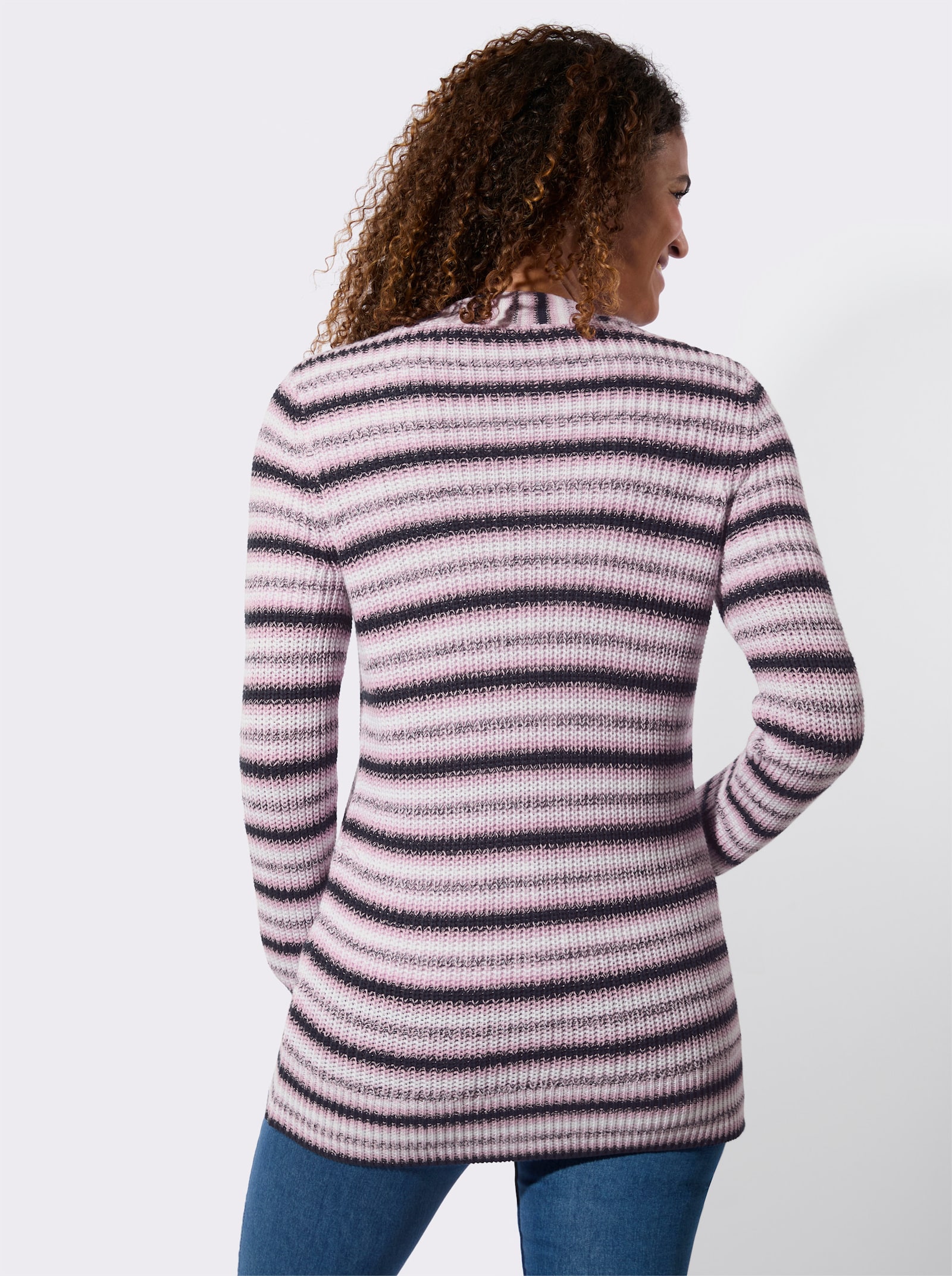 Strickjacke mit Ripp-Abschlüssen - rosé-weiss