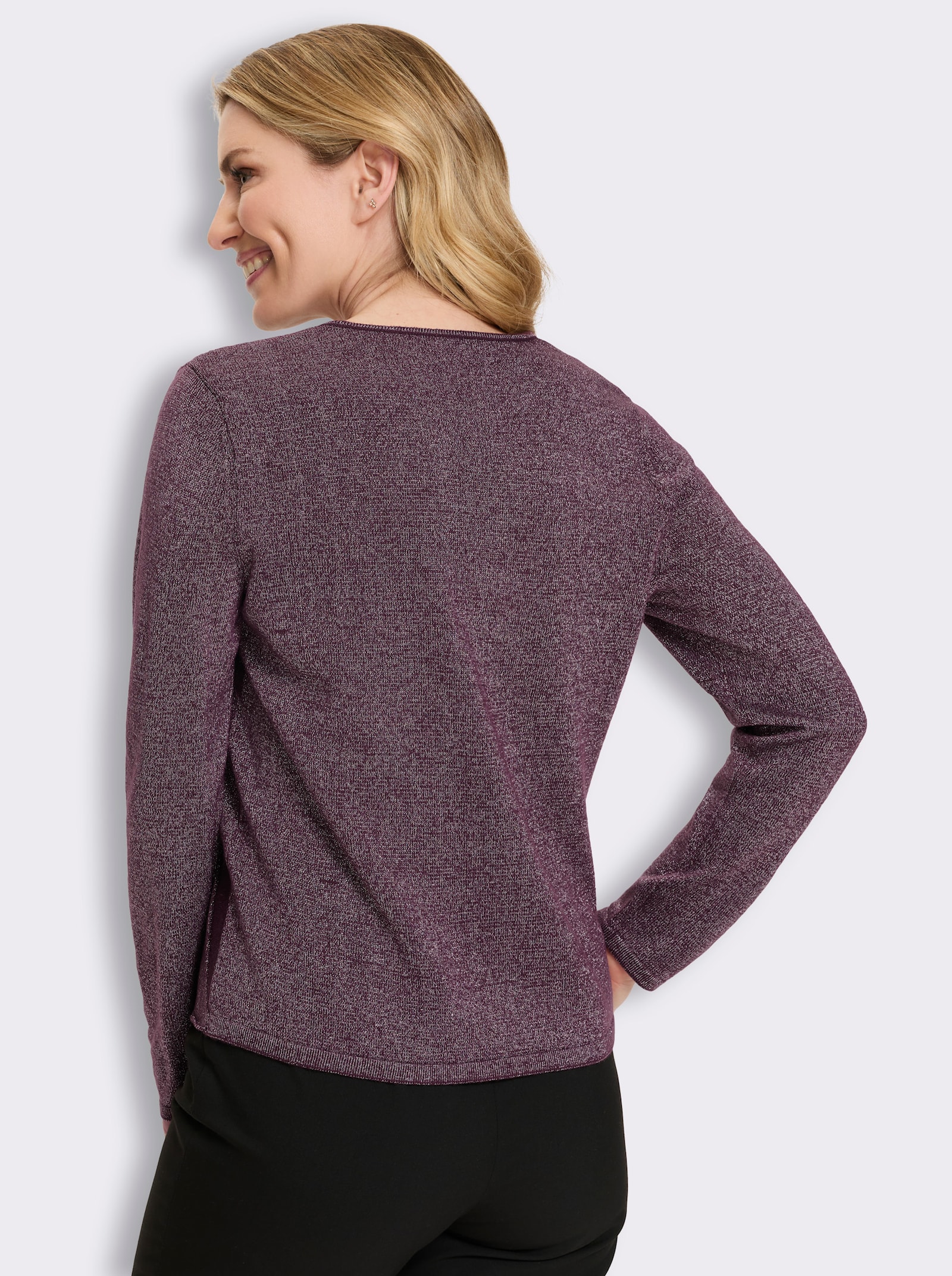 V-Ausschnitt-Pullover mit Glanzgarn - burgund-silberfarben