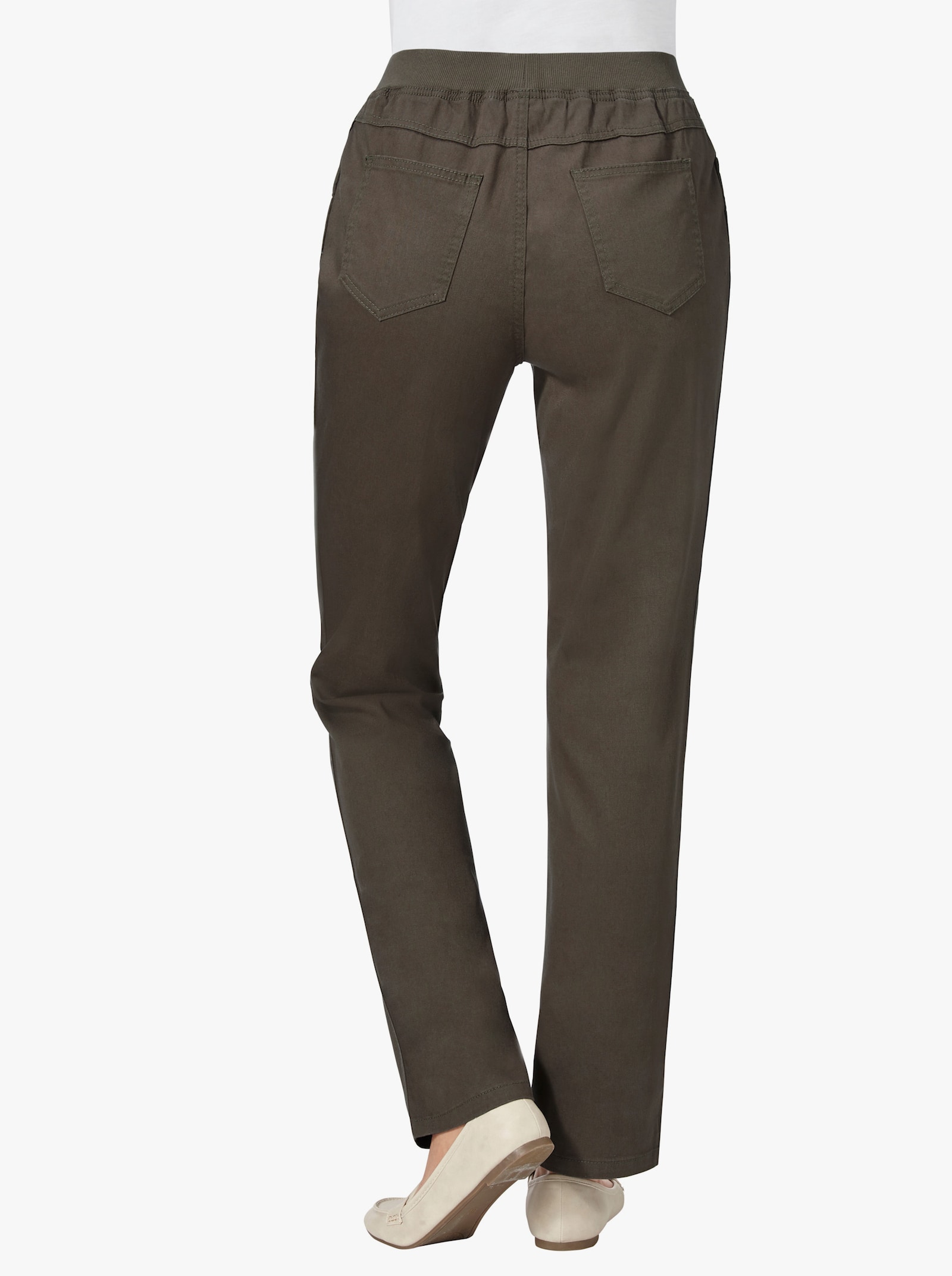 Stretchjeans met comfortband rondom - kaki