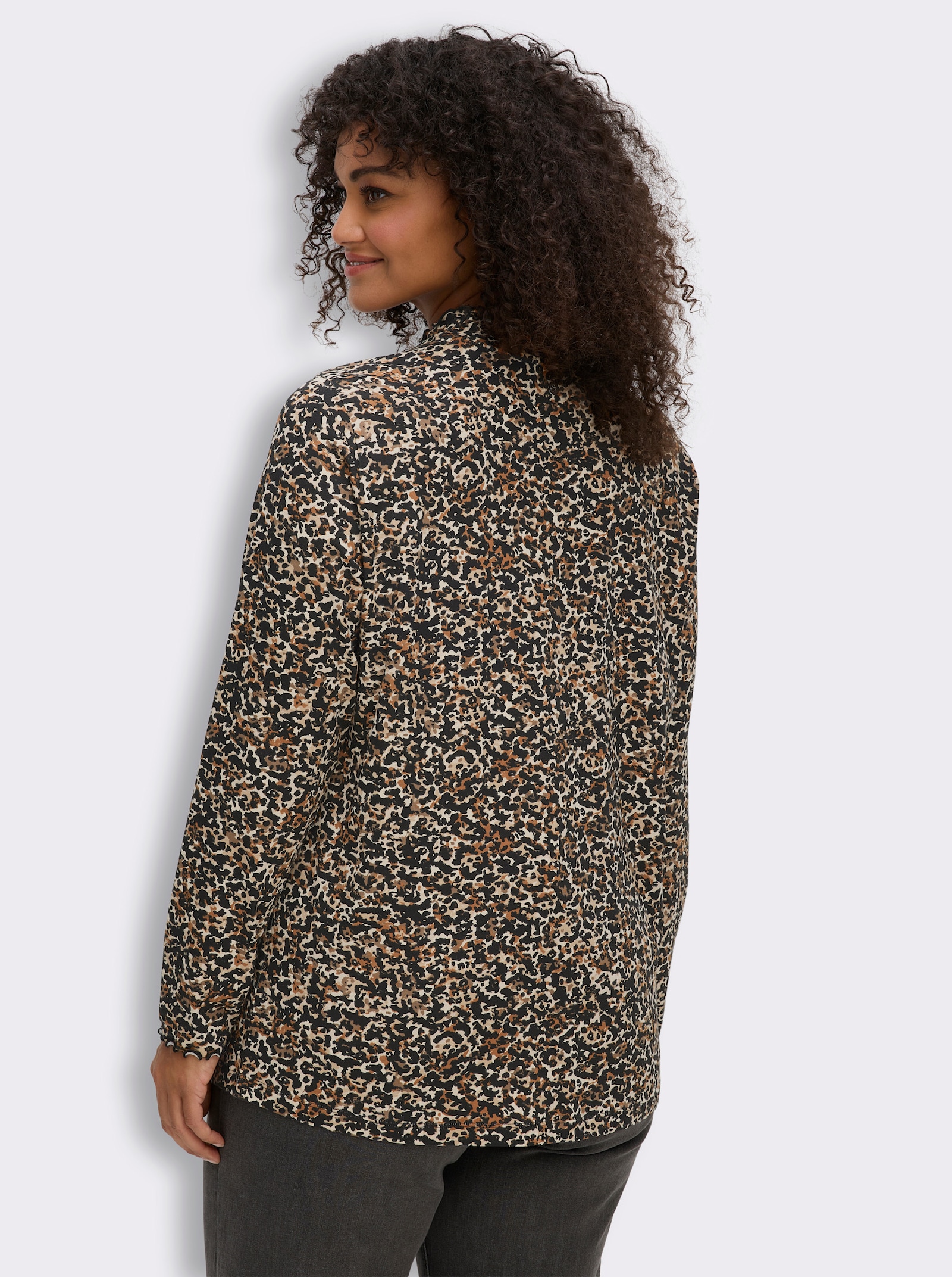 sheego Langarmshirt mit Animalprint - schwarz-cognac-bedruckt
