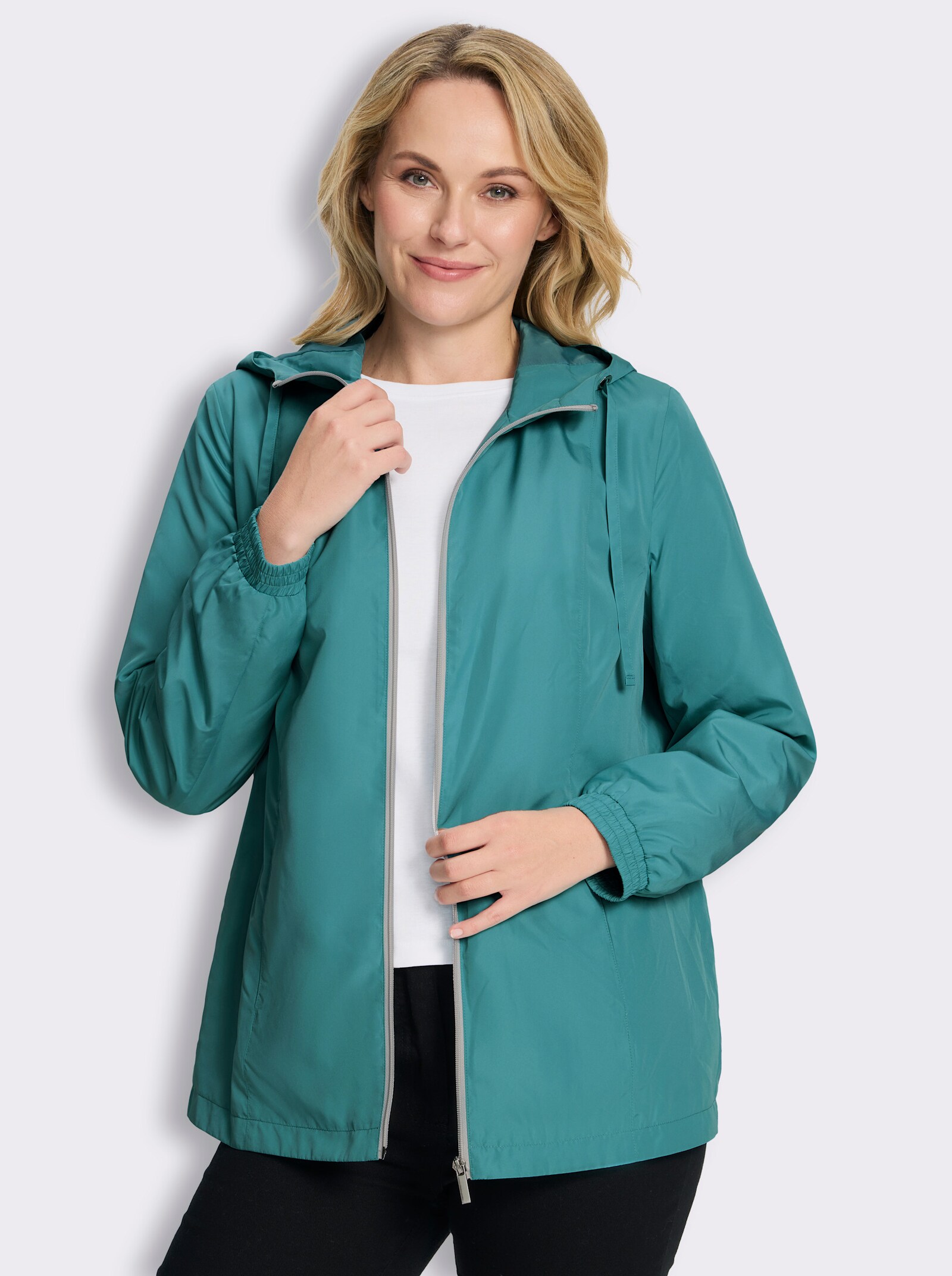 Jacke mit Teilungsnähten und Kapuze - ozean