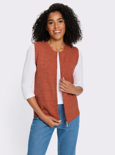 Strickweste aus Melange-Garn - rostrot-papaya-meliert
