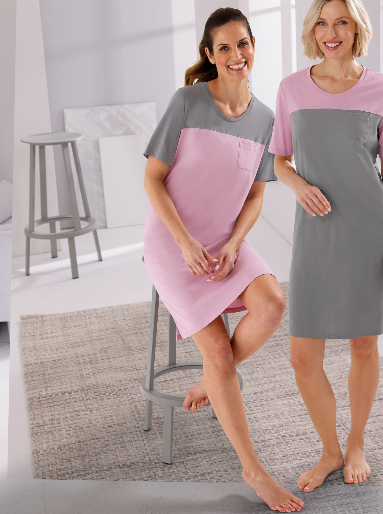 wäschepur Sleepshirts - rosé + steingrau