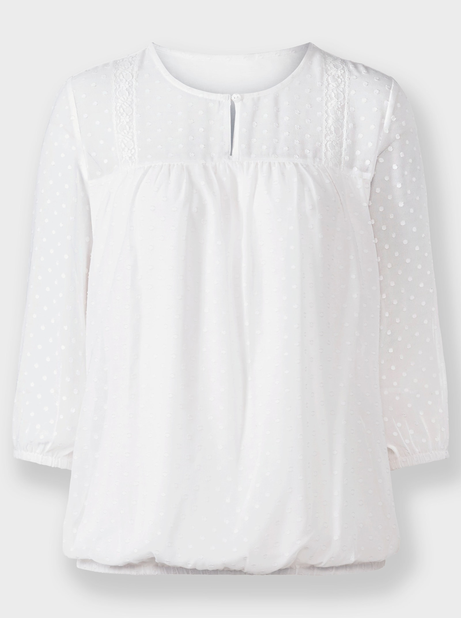 Schlupf-Bluse mit transparenten Partien - weiss