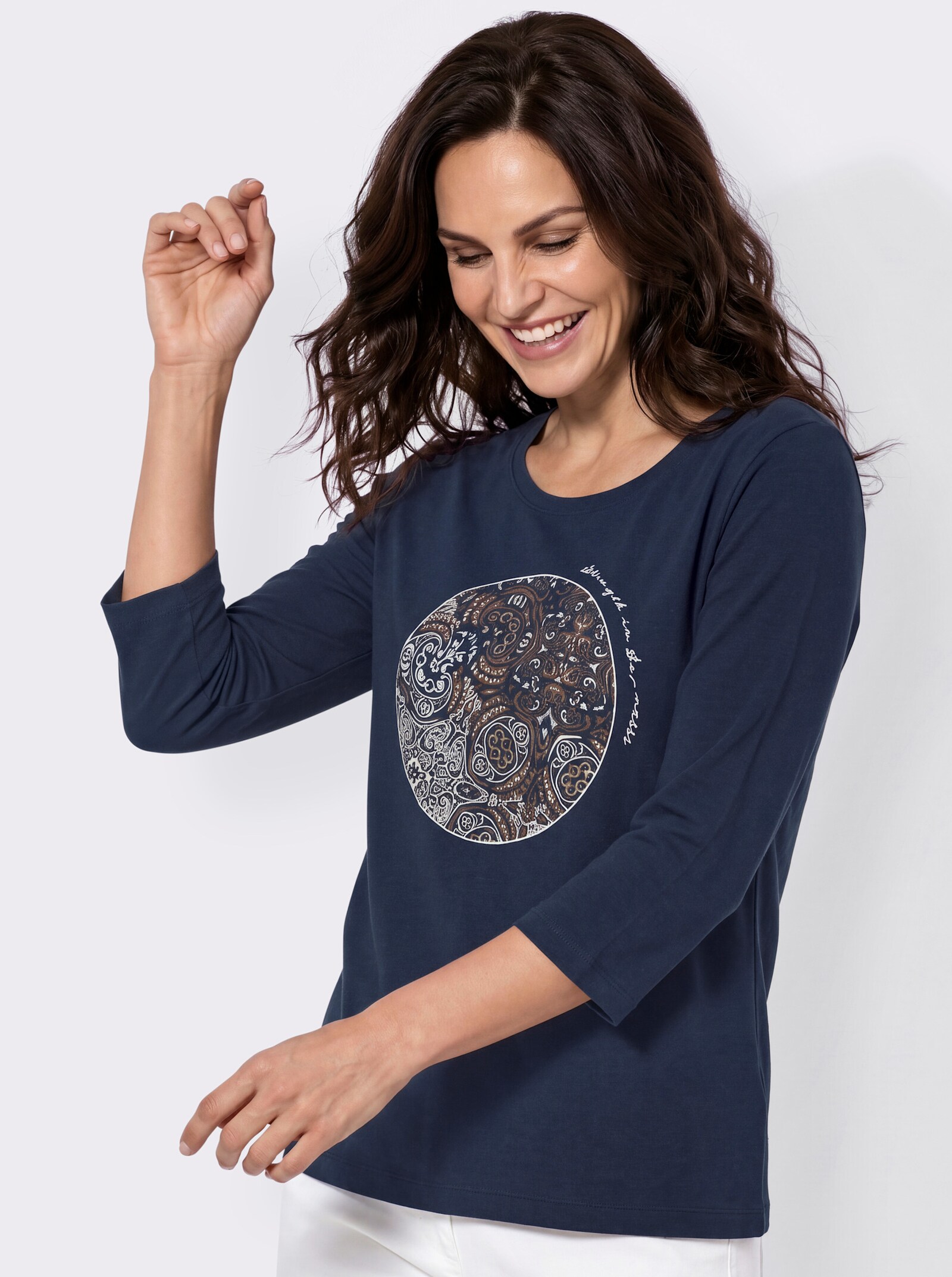 3/4-Arm-Shirt mit Druckmotiv im Vorderteil - marine-bedruckt