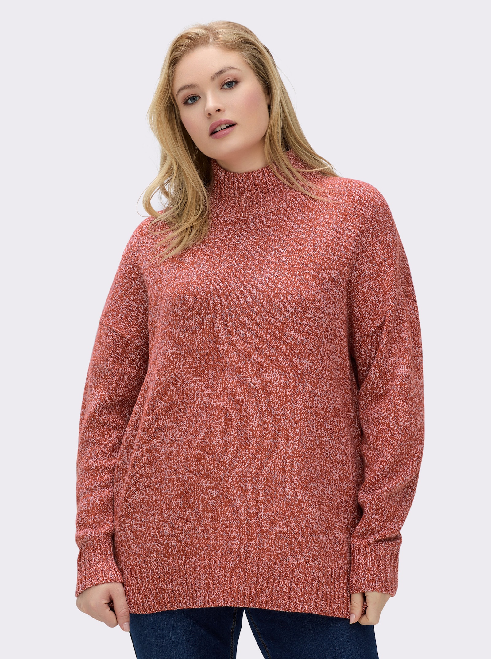 sheego Pullover in melierter Strickqualität - rostrot-meliert