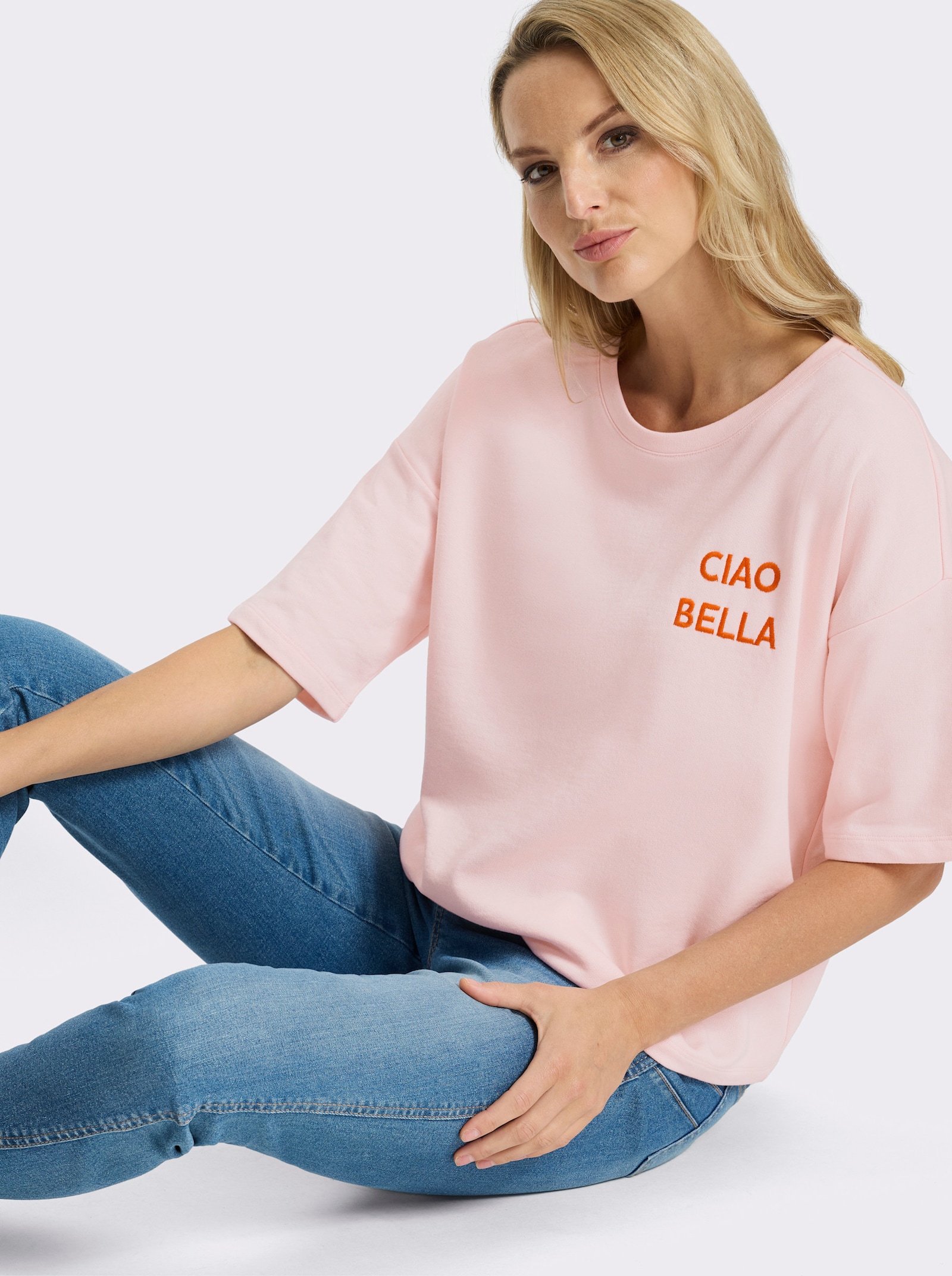 heine Sweatshirt mit gesticktem Schriftzug - hellrosé
