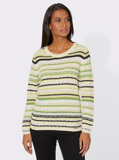 Streifenpullover aus Bouclé-Garn - apfel-weiß-gestreift