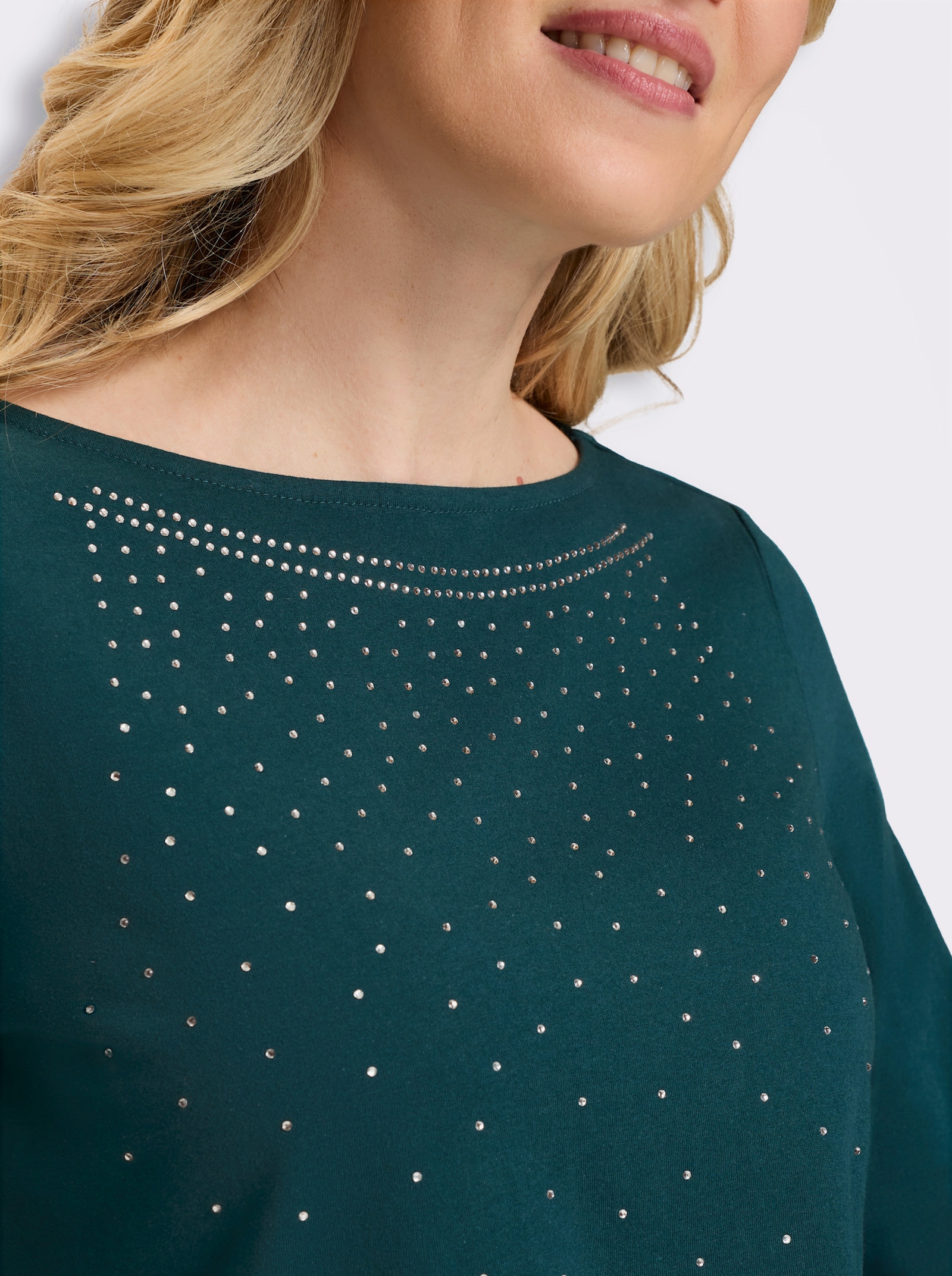 Langarmshirt mit Glitzersteinchen - petrol