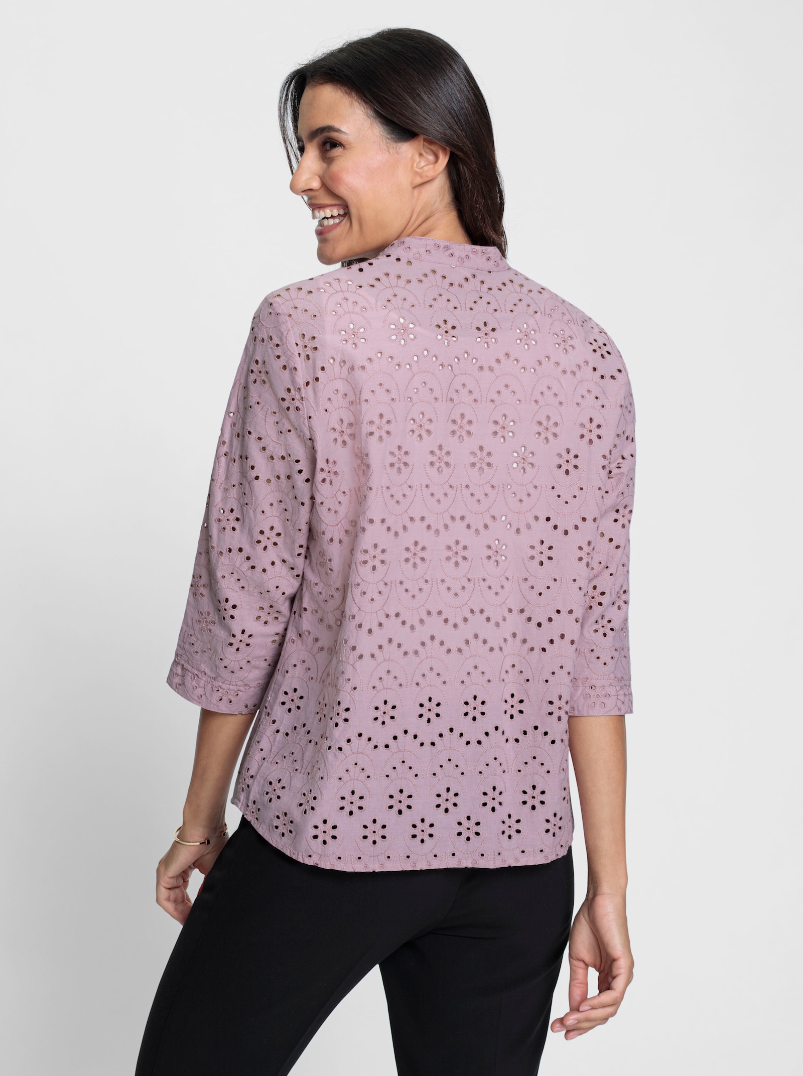 Baumwollbluse mit Lochstickerei - mauve
