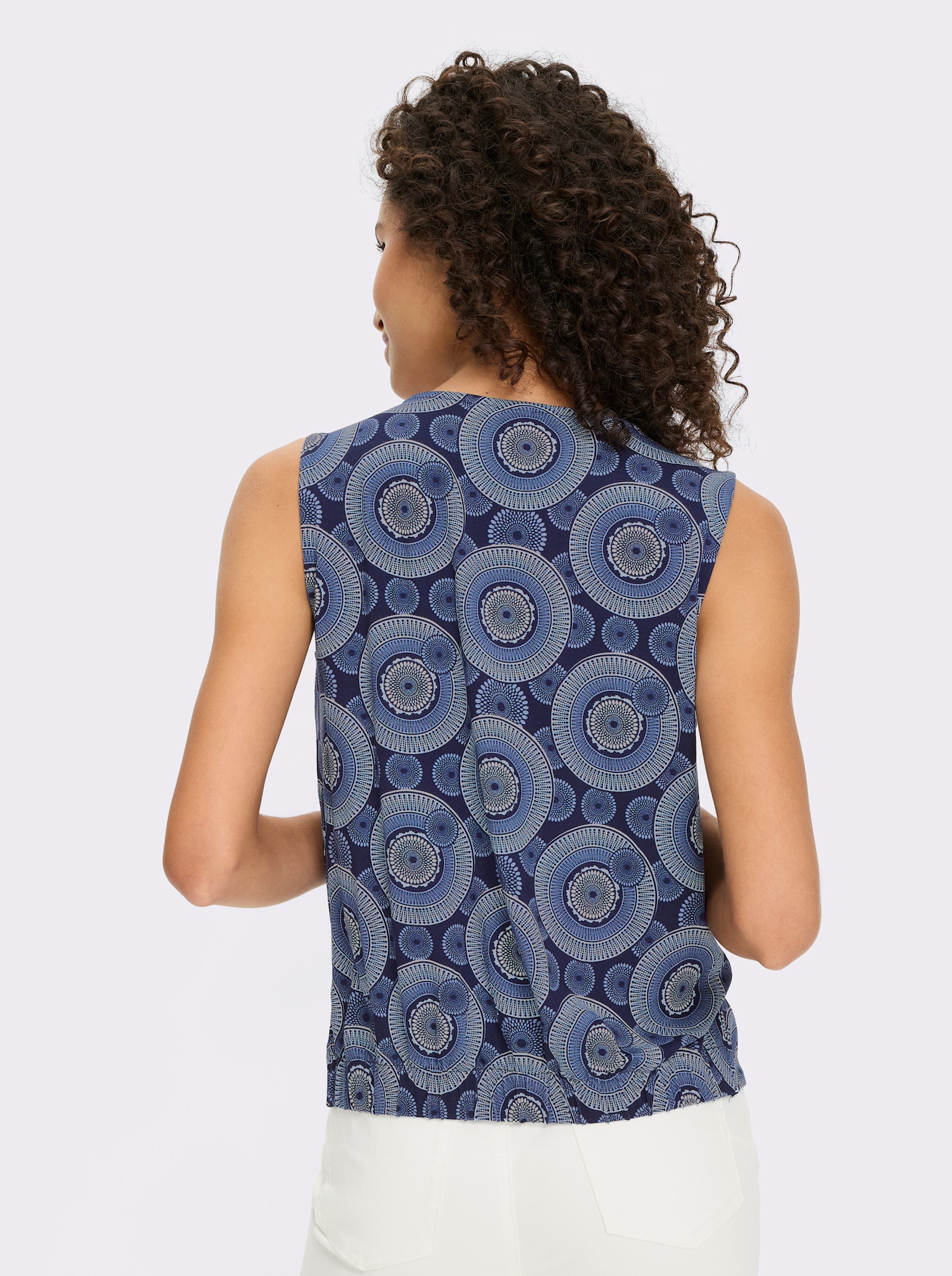 heine Shirttop mit Saum zum Knoten - marine-ecru-bedruckt