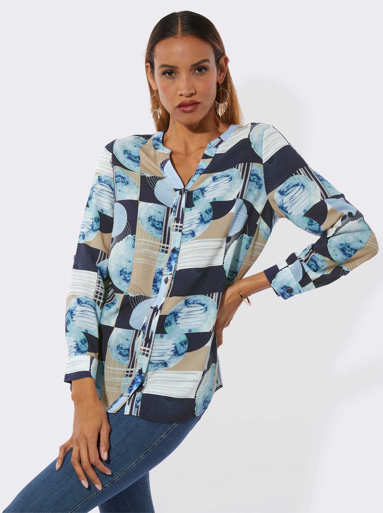 Druckbluse - marine-bleu-bedruckt