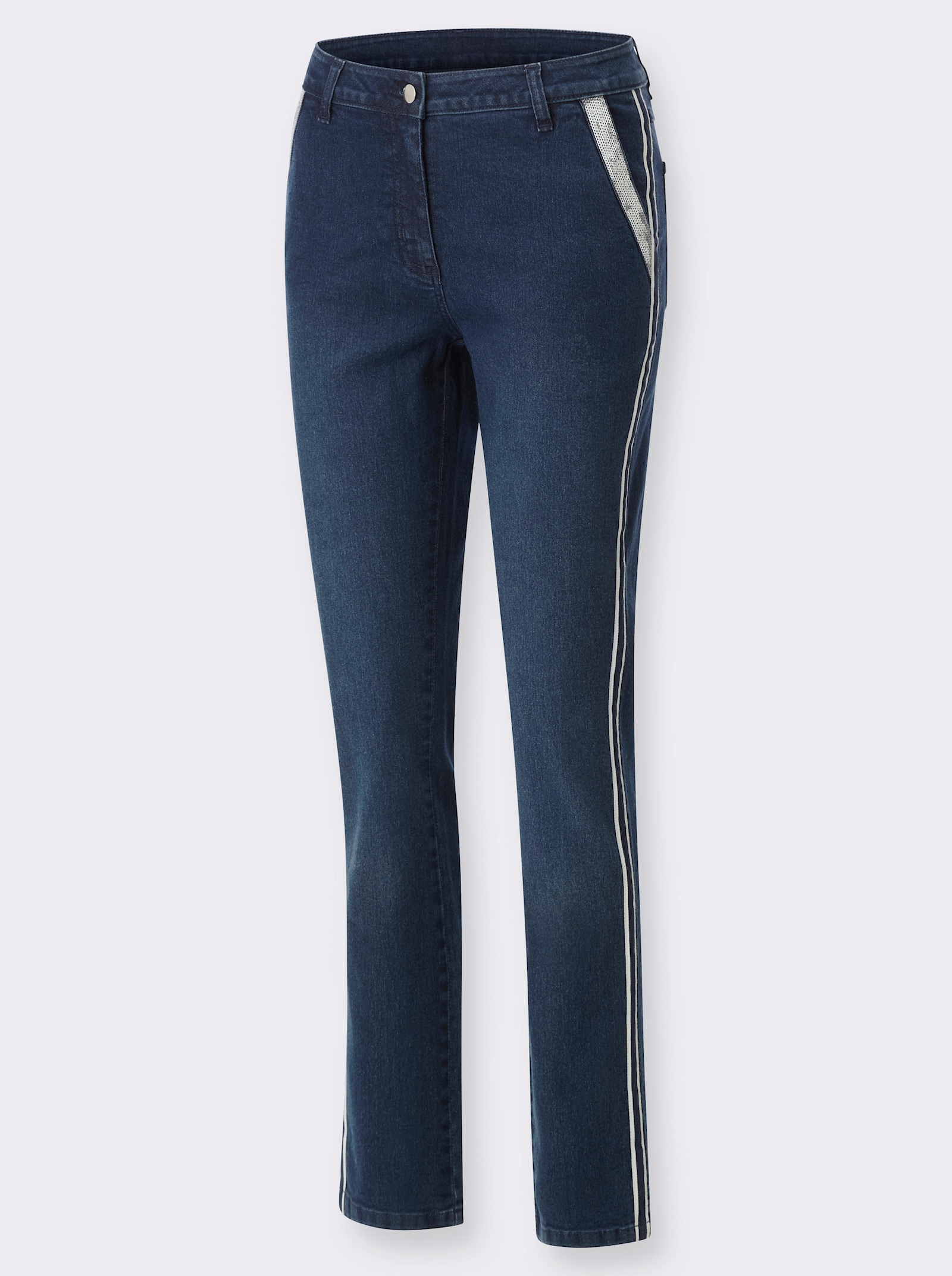 Jeans mit Galonstreifen - blue-stone-washed