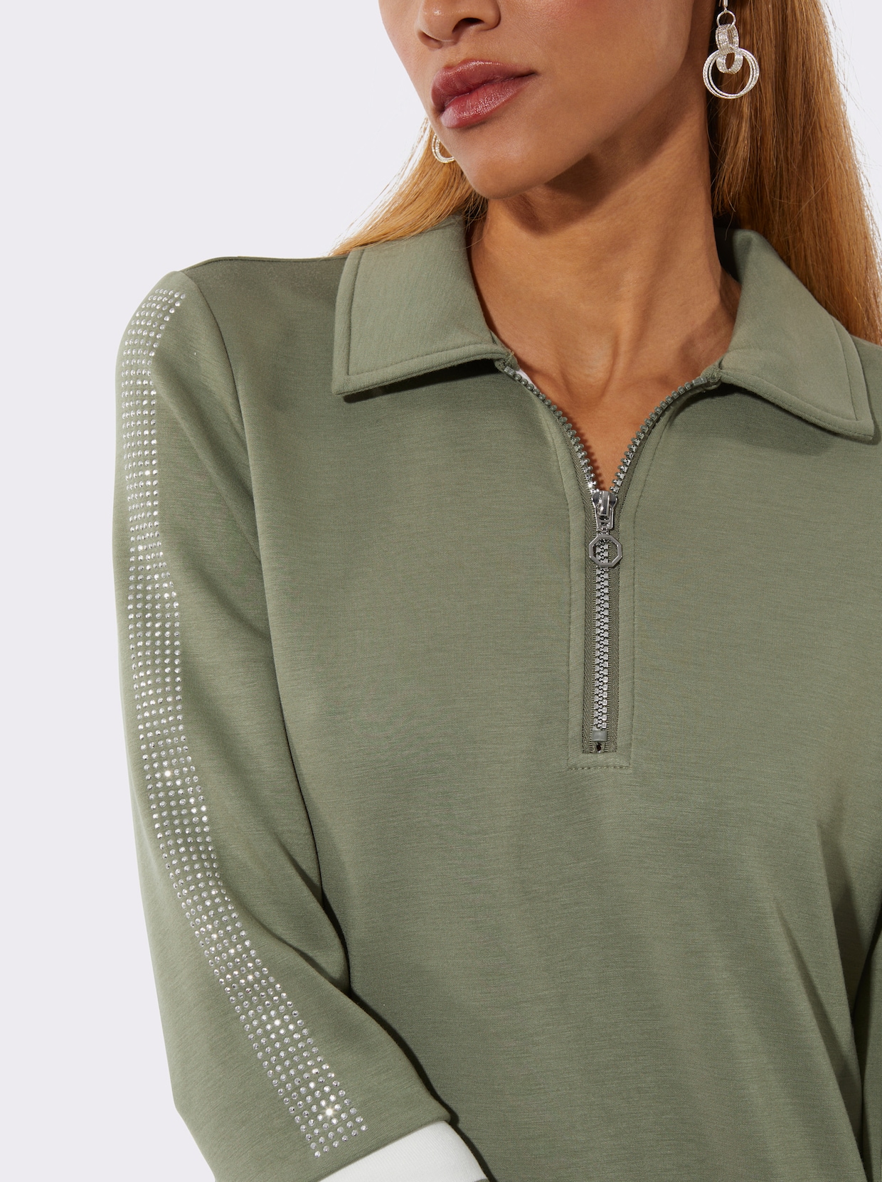 Robe polo en mélange modal de qualité - kaki-blanc