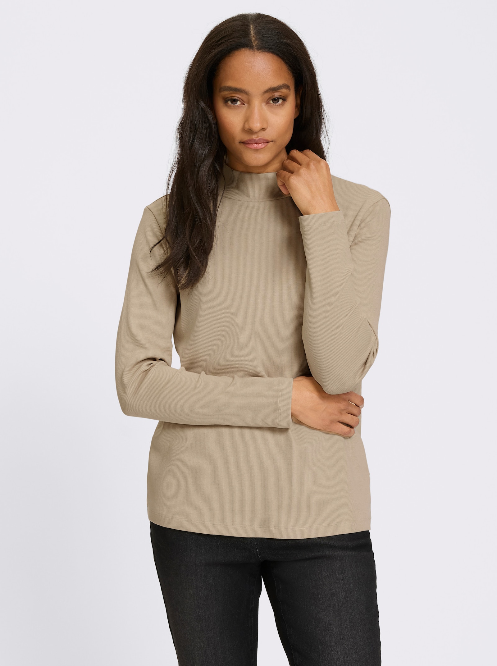 heine Stehkragenshirt in Feinripp-Qualität - beige