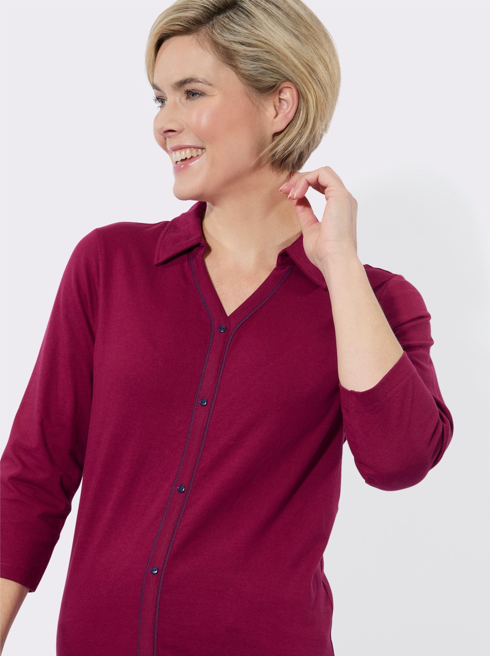 Poloshirt mit imitierter Knopfleiste - malve