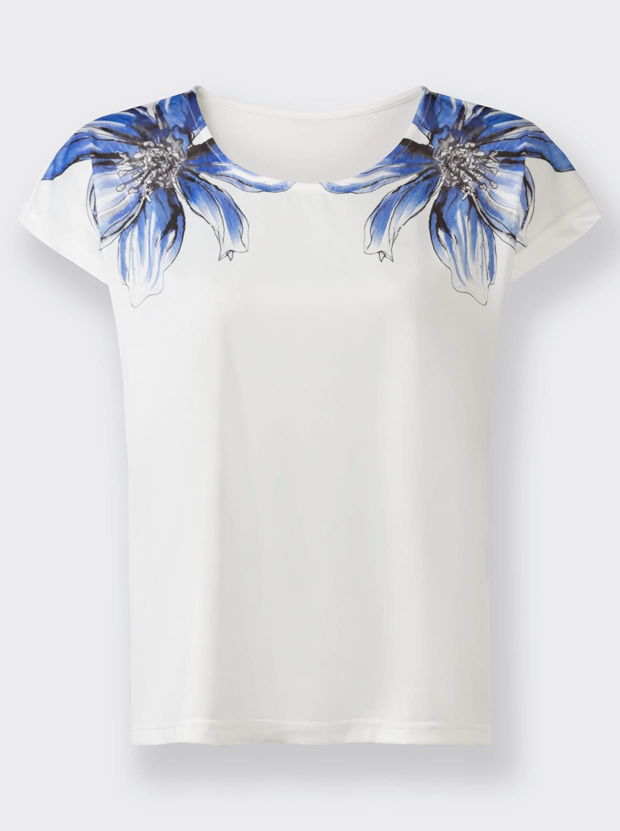 Shirt met korte mouwen - ecru/koningsblauw bedrukt