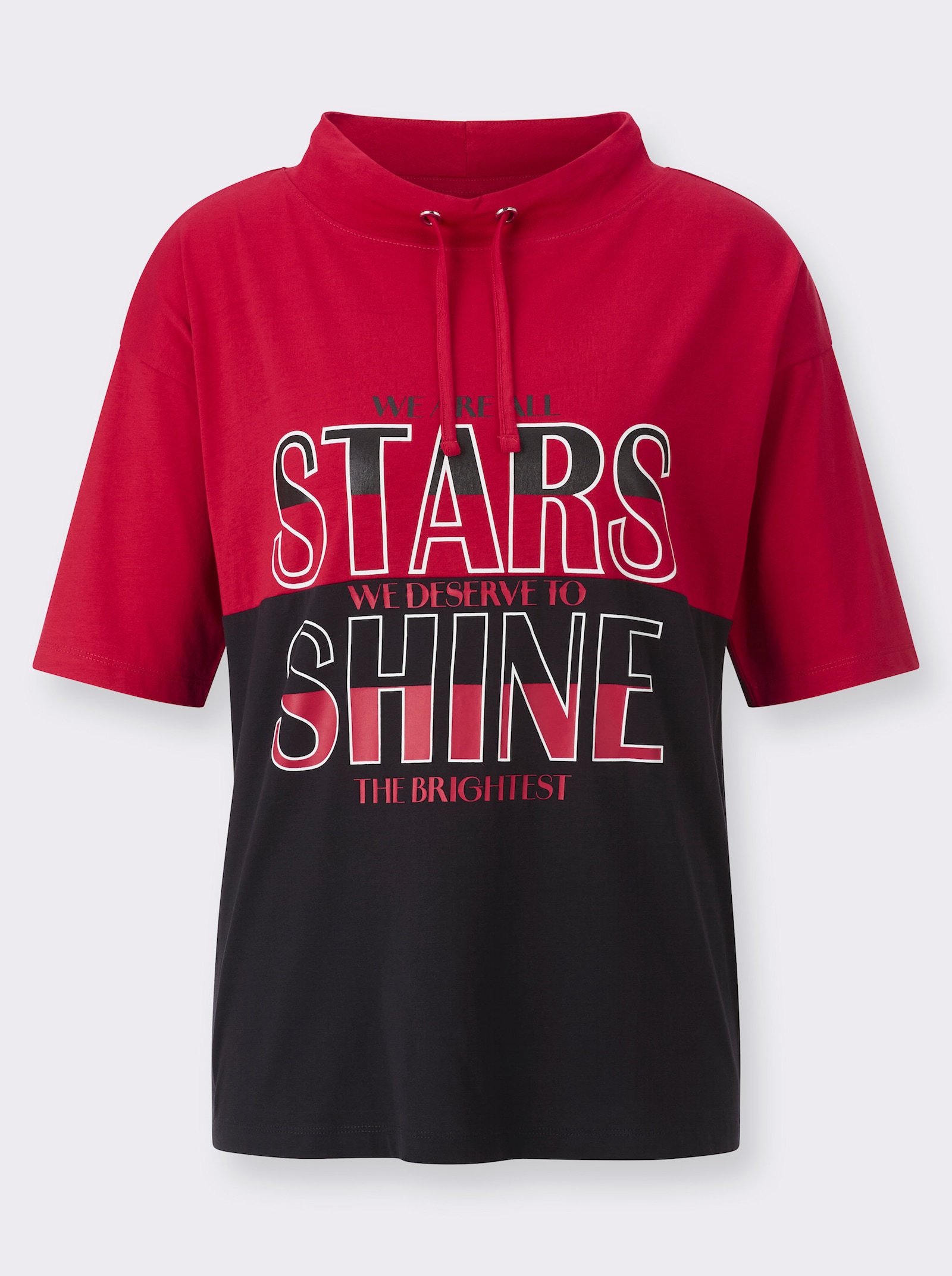 Kurzarmshirt mit Stehkragen - rot-schwarz