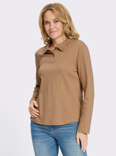 Langarmshirt mit Knöpfen in Horn-Optik - camel