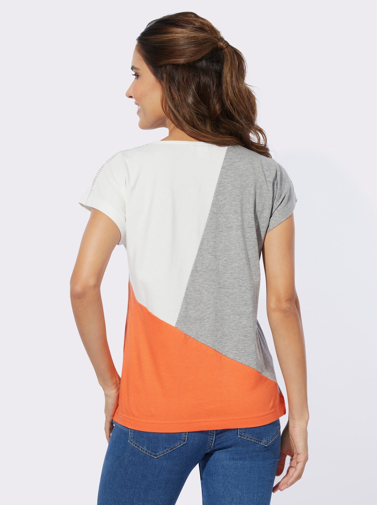 Kurzarmshirt - orange-grau-meliert