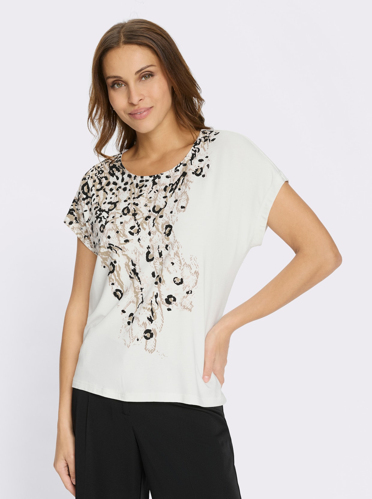 Print-Shirt - ecru-schwarz-bedruckt