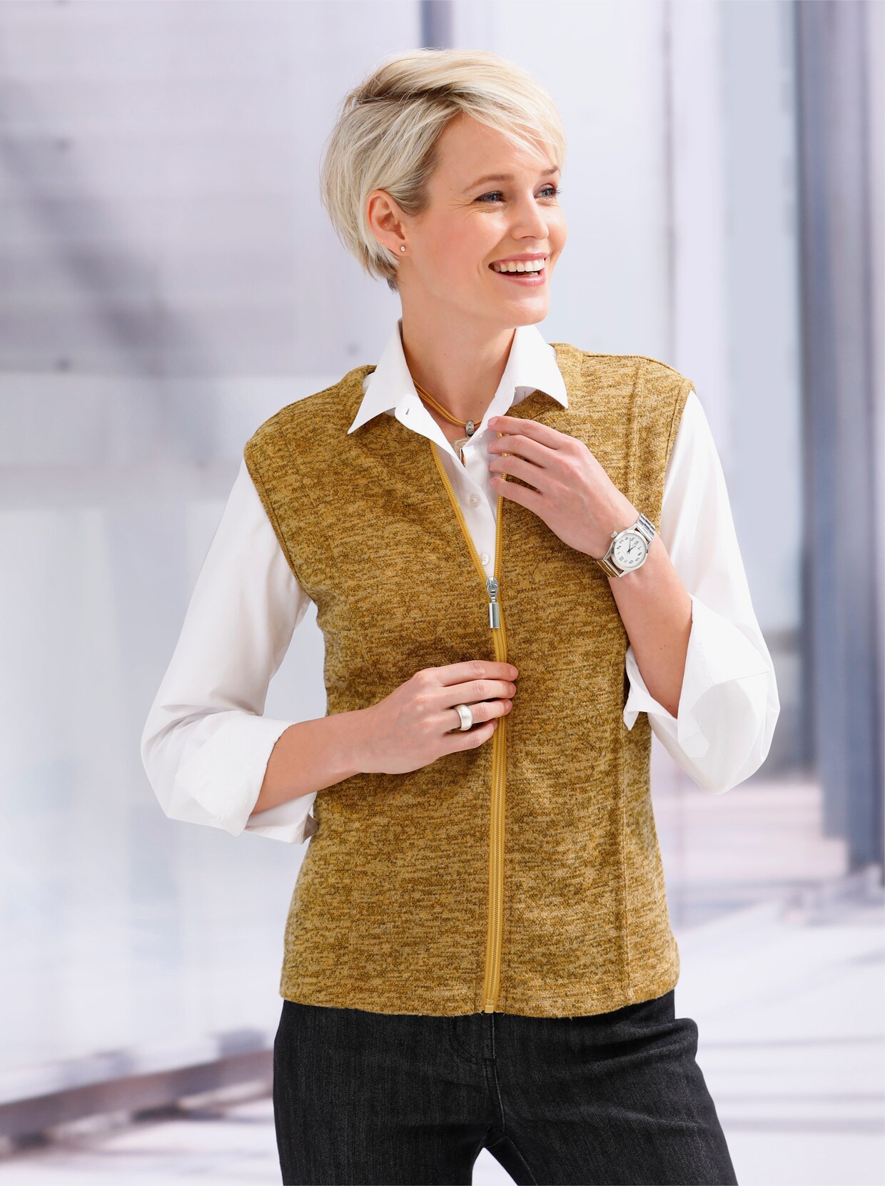 Shirtvest - oker/zwart gemêleerd