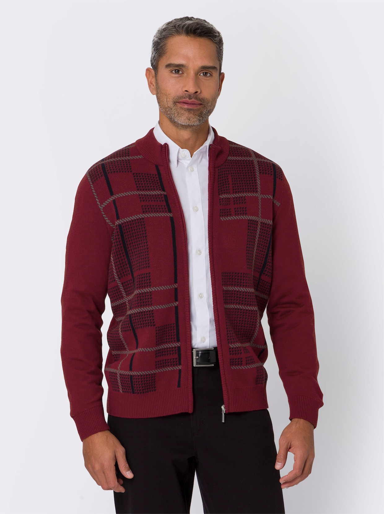Pletený kabátek - tmavěčervená-vzor