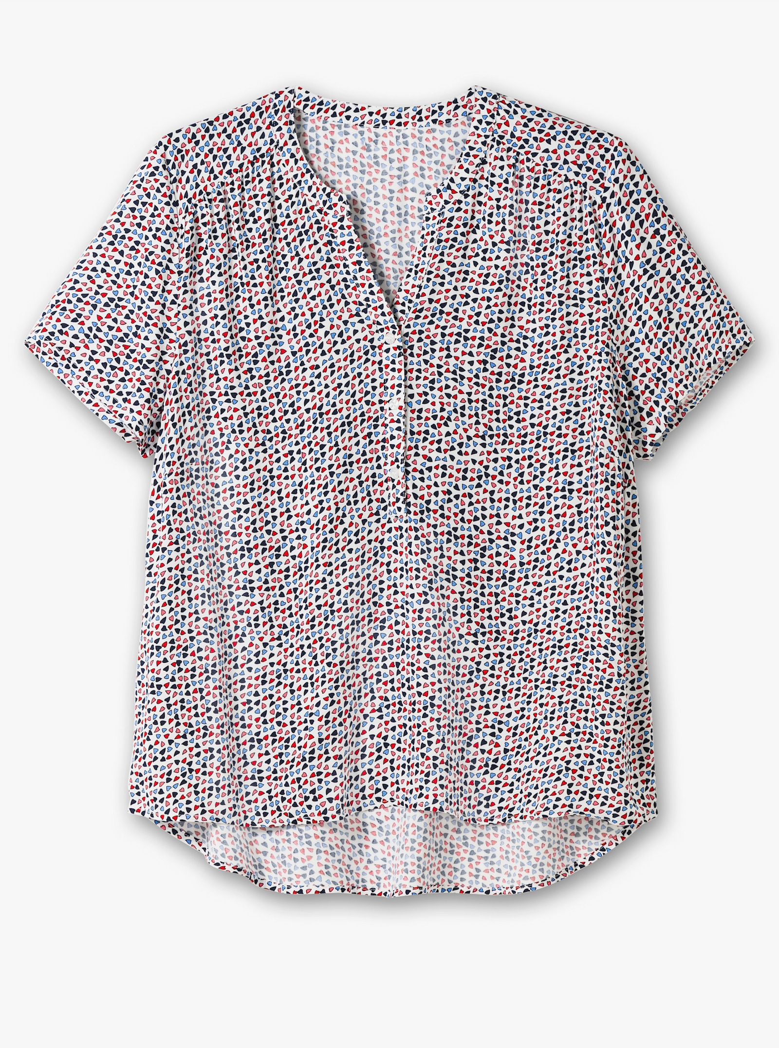 Druckbluse mit Raffung an den Schultern - ecru-erdbeere-bedruckt